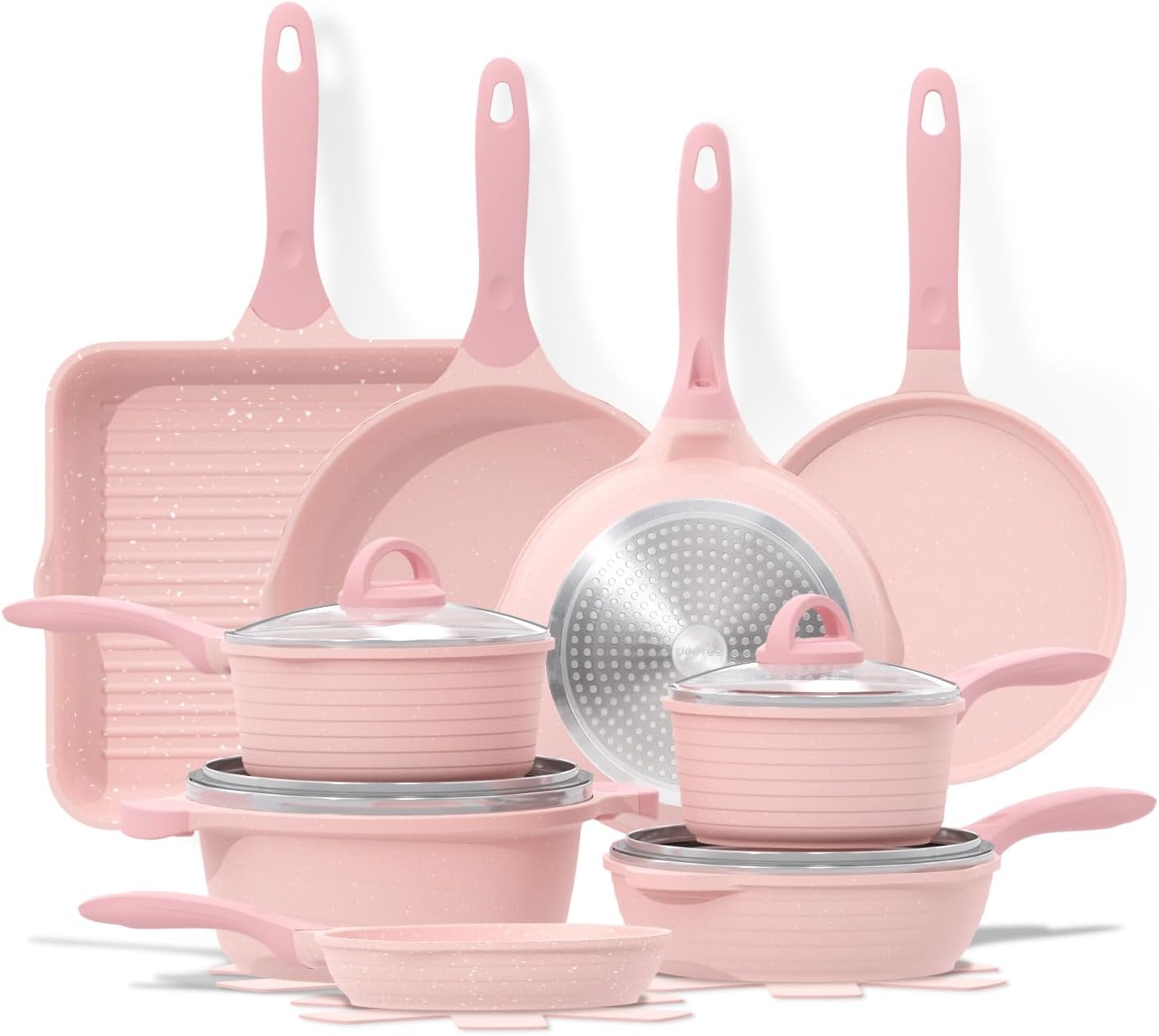 JEETEE Pink Pots and Pans Set Nonstick 23pcs, Healthy Kitchen Cookware Sets, Ind...