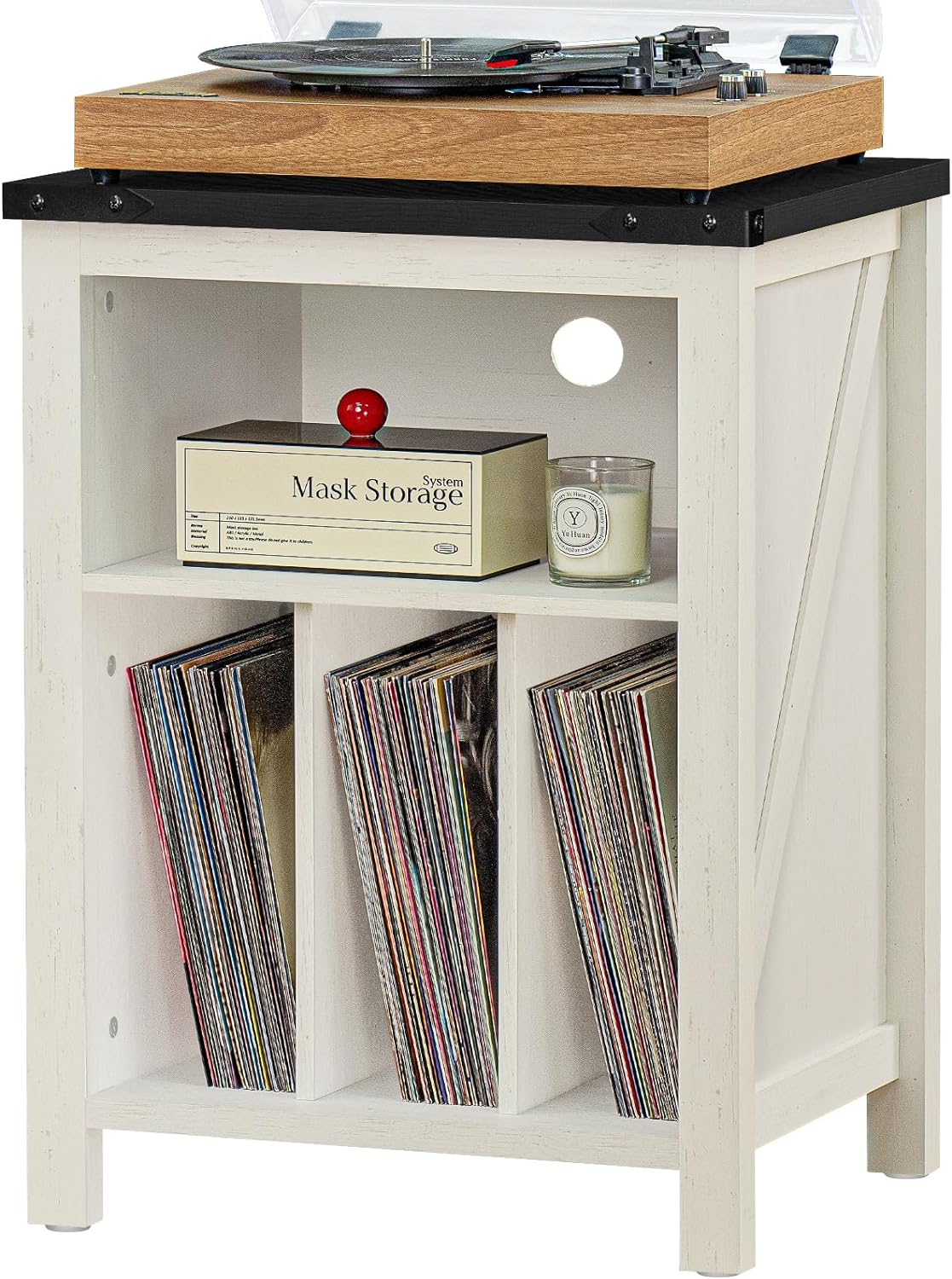 Record Player Stand with Vinyl Record Storage,White Record Player Table Holds up...
