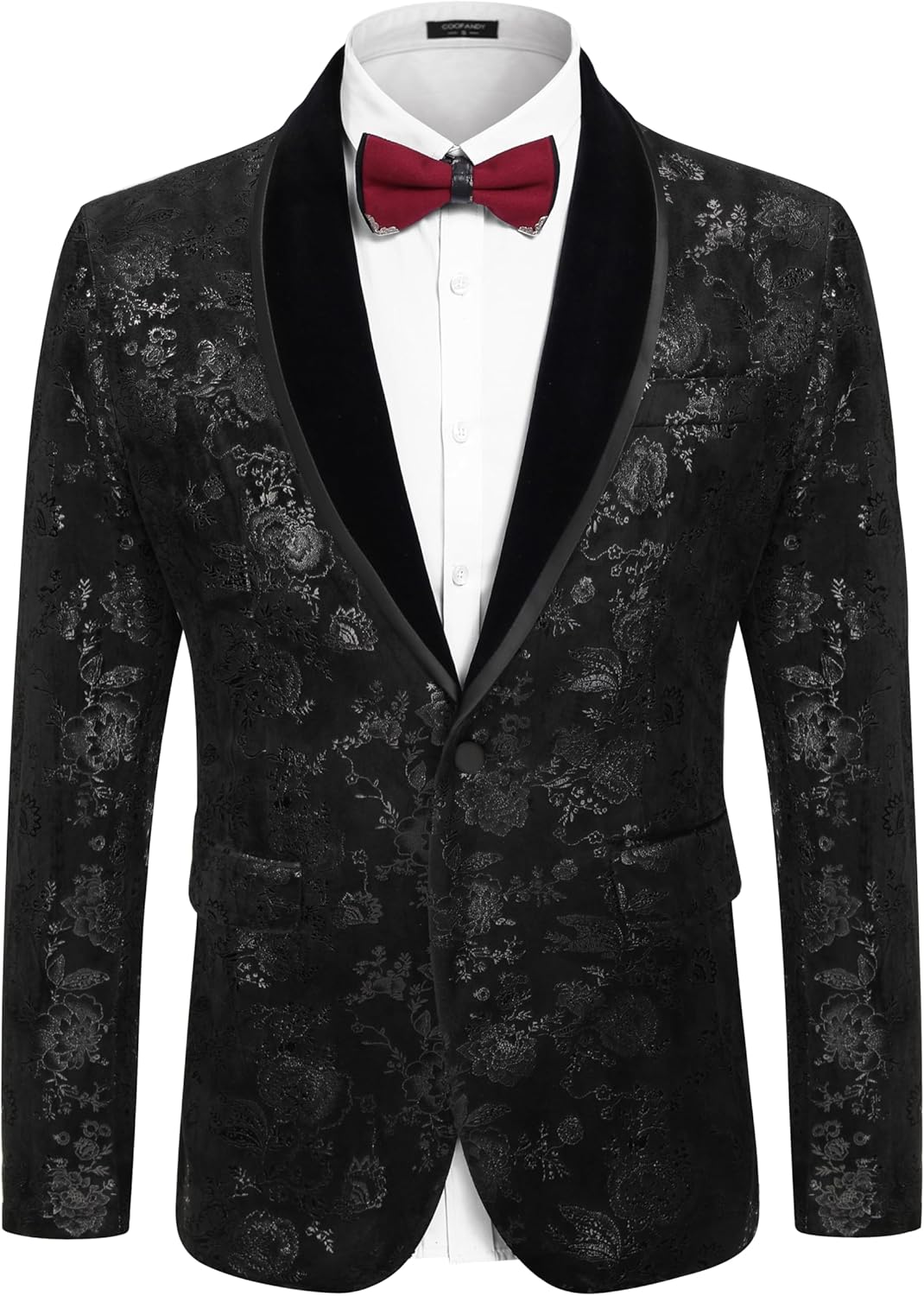 COOFANDY Men's Velvet Tuxedo Floral Blazer Jacket One Button Shawl Lapel Suit Ja...