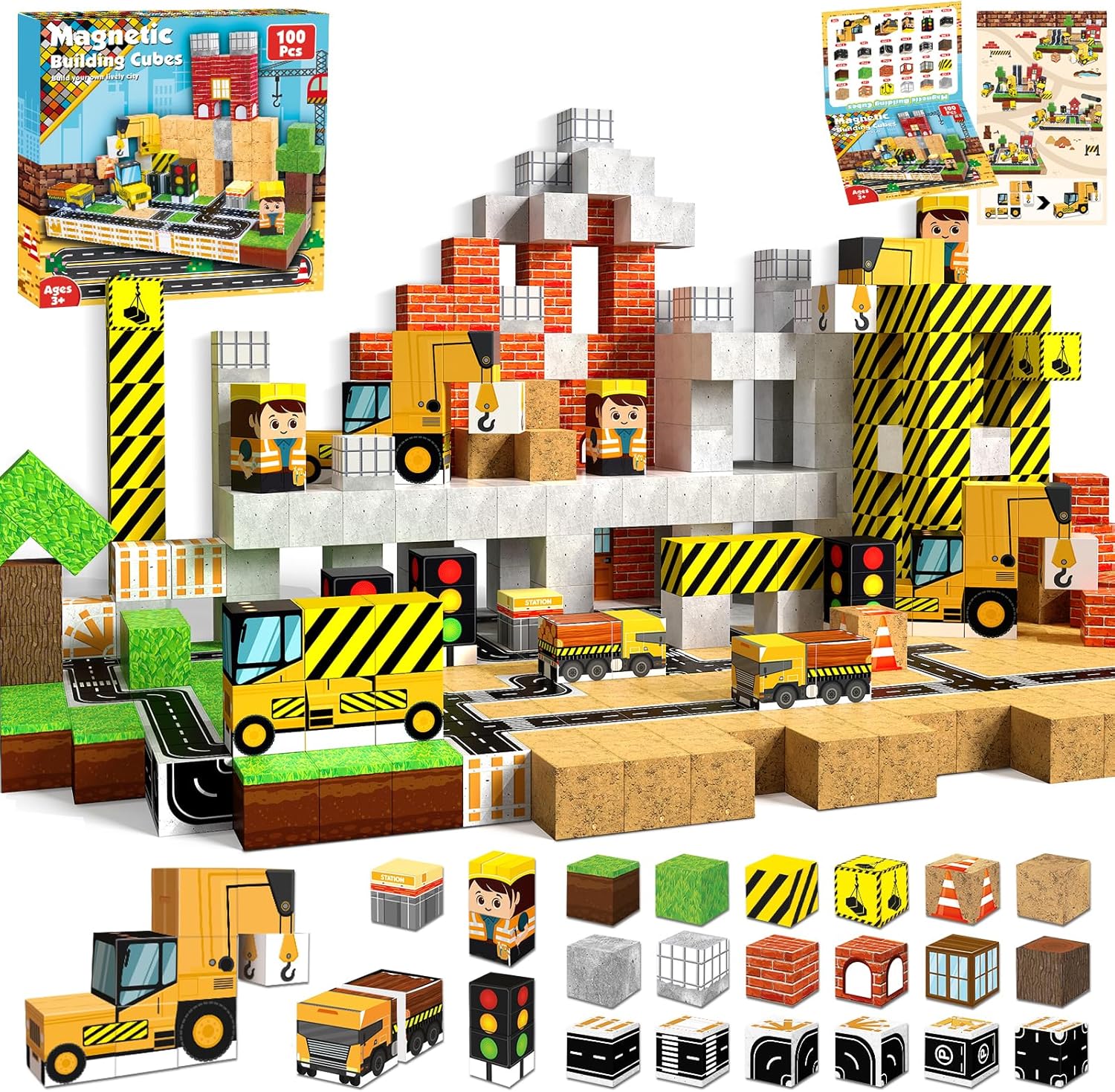 Annexfun Magnetic Blocks-100PCS Magnetic Building Blocks, Magnetic Blocks Road w...