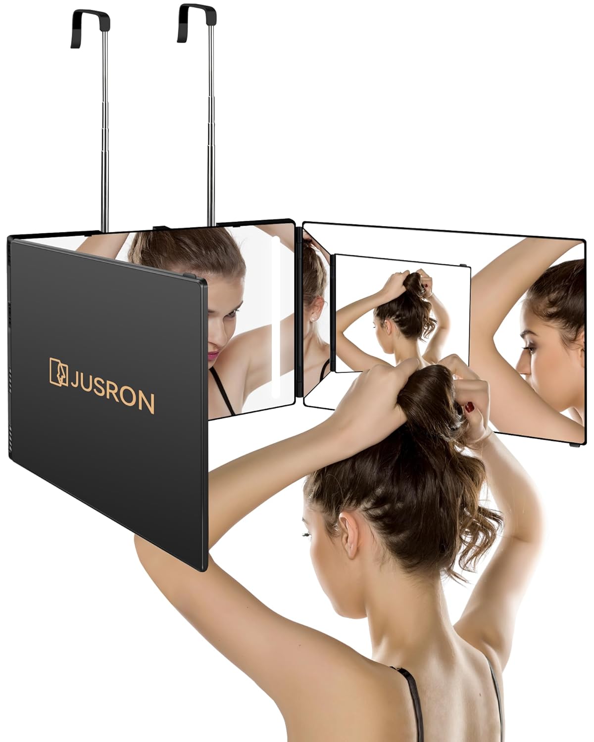 JUSRON 360 Viewing Angle Self Hair Cutting Mirror, Clear Anti-Fog HD Glass, USB...