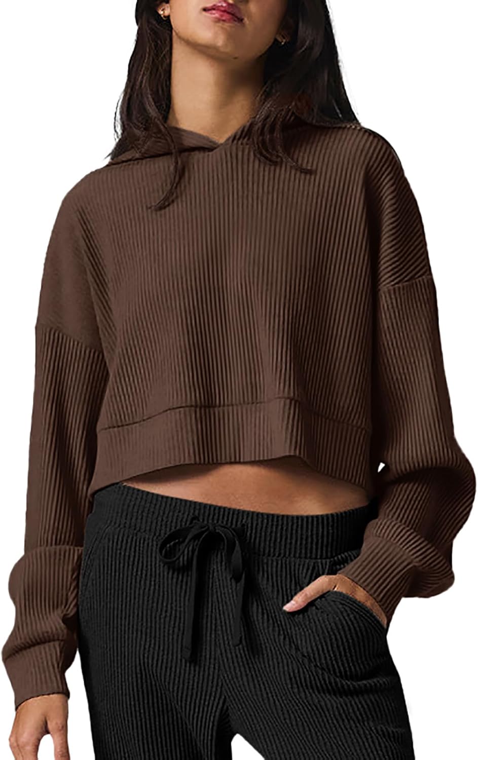 LASLULU Womens Hoodies Fall Casual Long Sleeve Hooded Sweatshirts Side Split Pul...