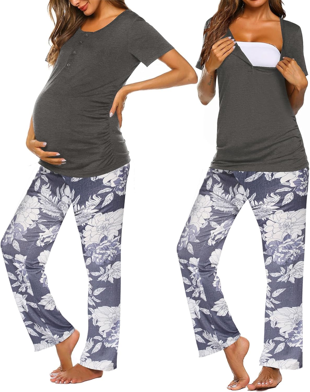 Ekouaer Women's Maternity Nursing Pajamas Sets Breastfeeding Printed Sleepwear S...