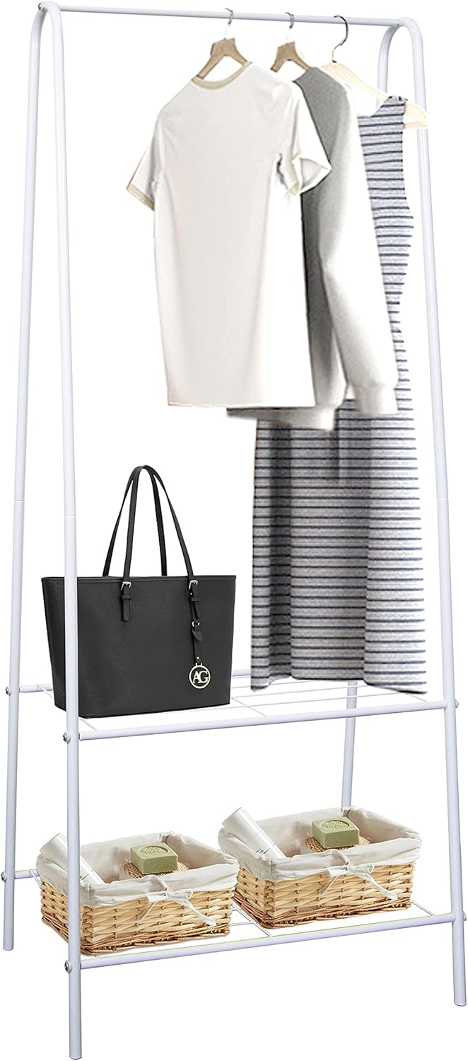 HOFLERA Clothes Rail Stand Garment Coat Rack with Metal Shelf, Frame for Bedroom...