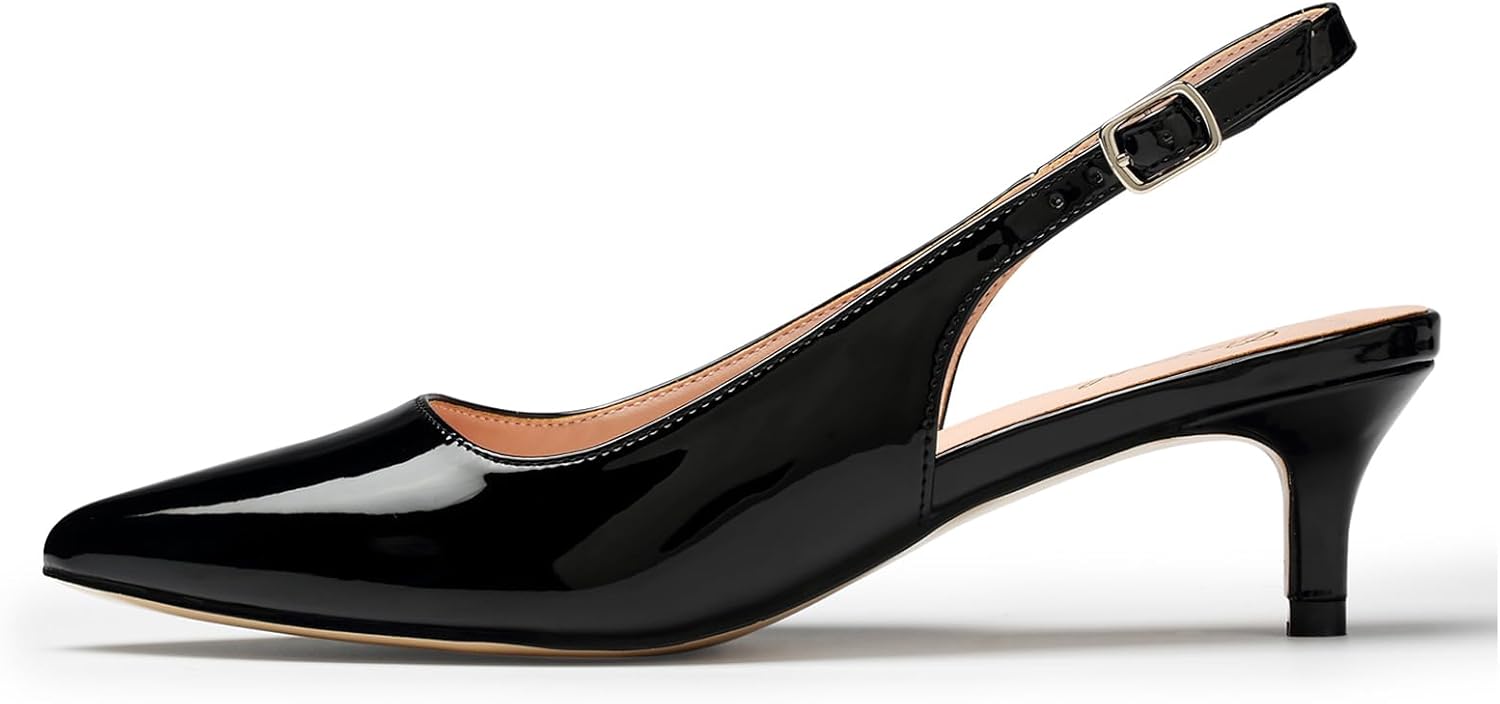 GENSHUO Low Kitten Heels Women's Slingback Dressy Pumps Pointed Closed Toe Ankle...