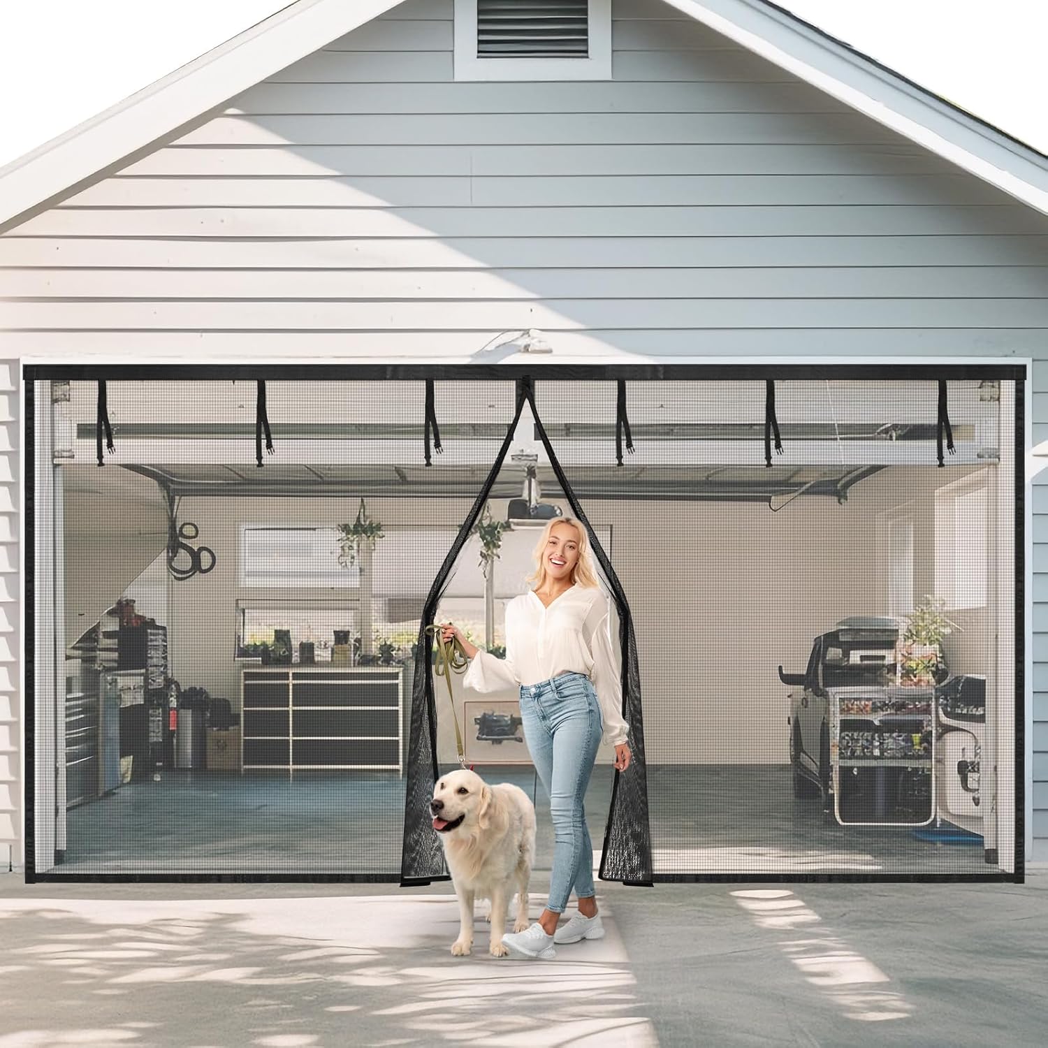 Garage Door Screen, 16x7 Ft Magnetic Closure Heavy Duty Weighted Bottom Garage S...