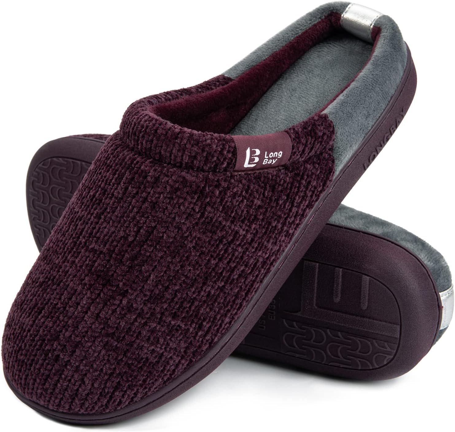 LongBay Ladies' Chenille Knit Slippers Comfort Memory foam Slip on House Shoes 5...