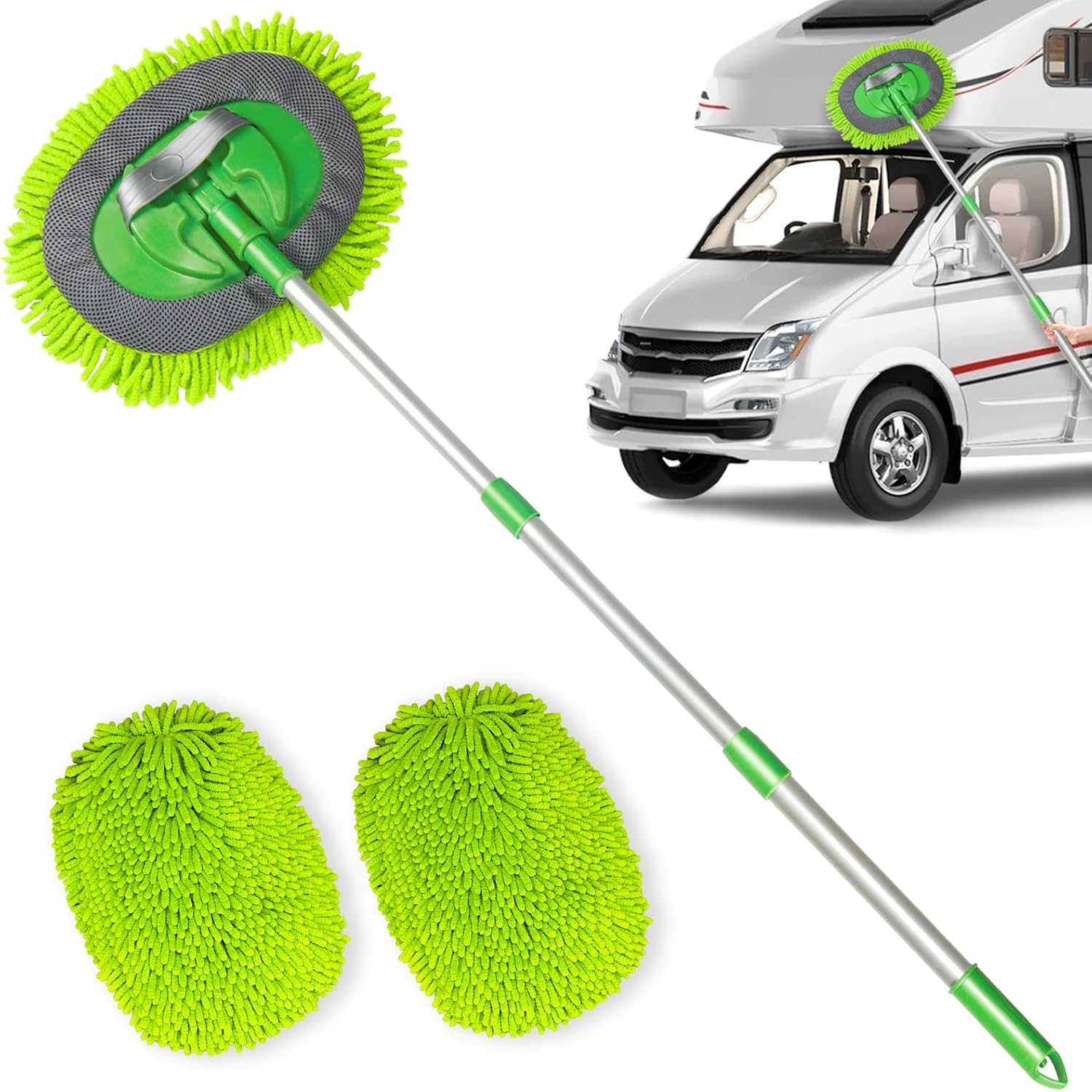 Bemece Car Wash Brush Kit with 43.3" Telescopic Handle, Car Washing Brush with 2...
