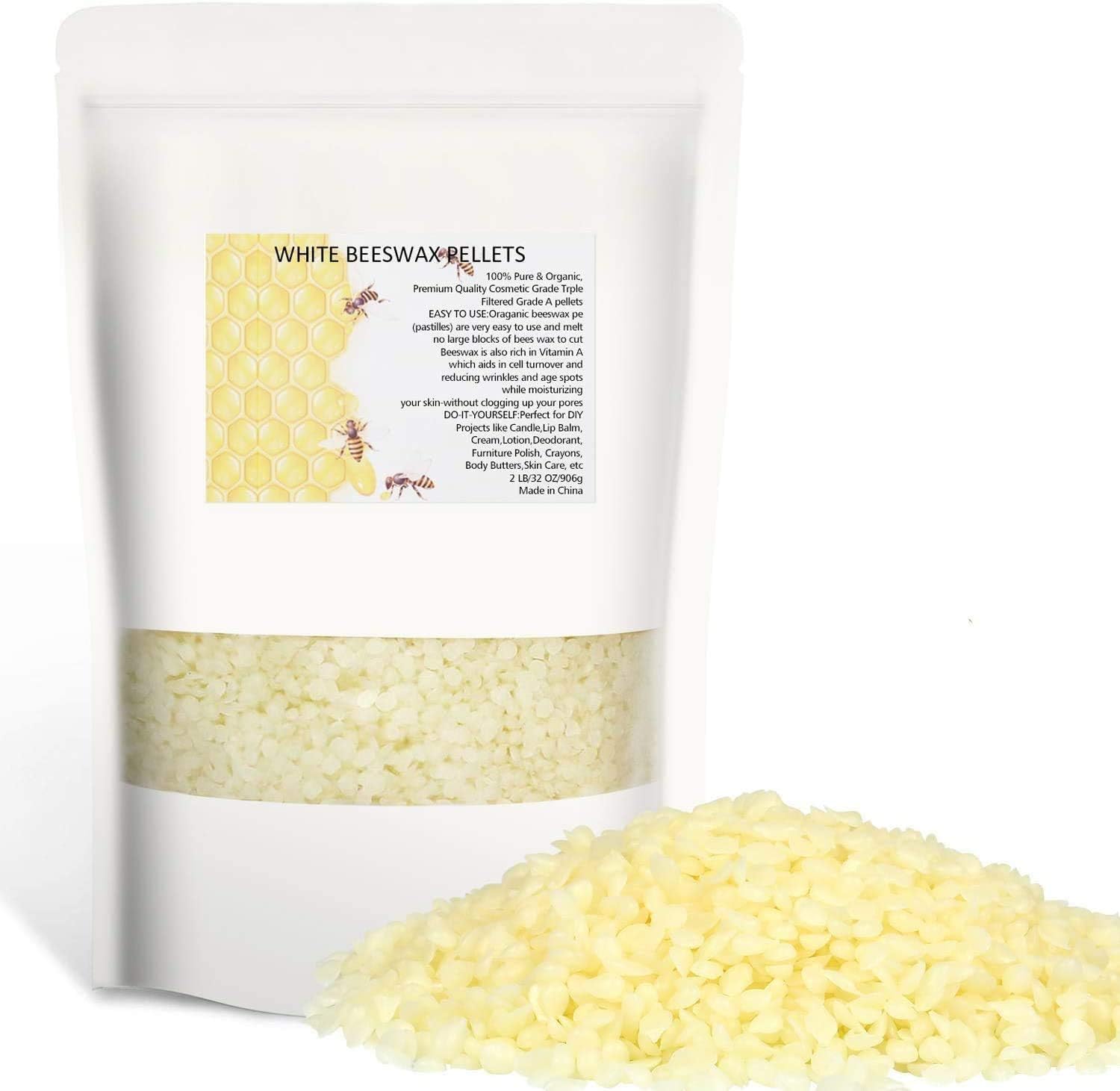 White Beeswax Pellets 2LB 100% Pure and Natural Triple Filtered for Skin, Face,...