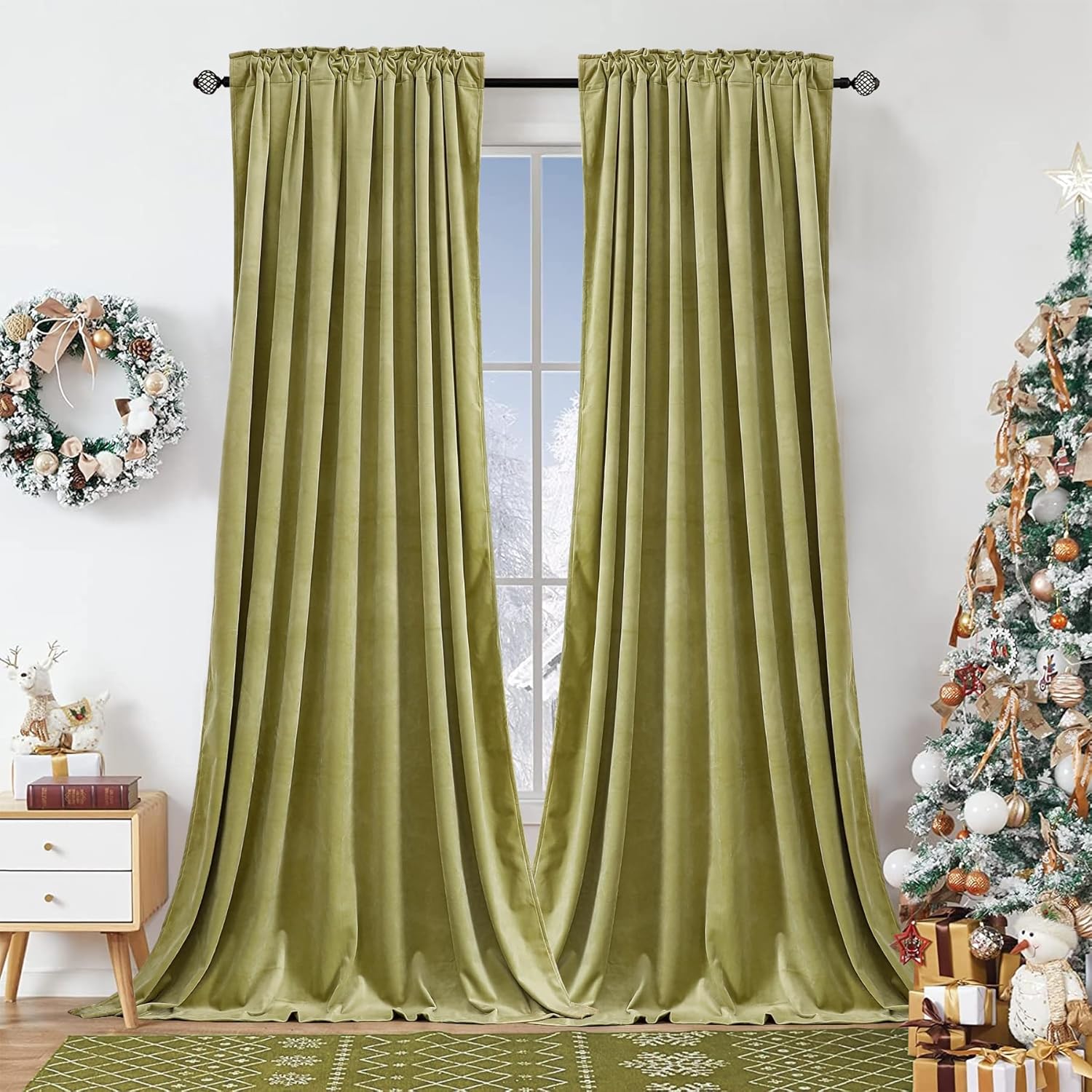 Dchola Sage Green Velvet Curtains for Bedroom Window, Super Soft Vintage Luxury...
