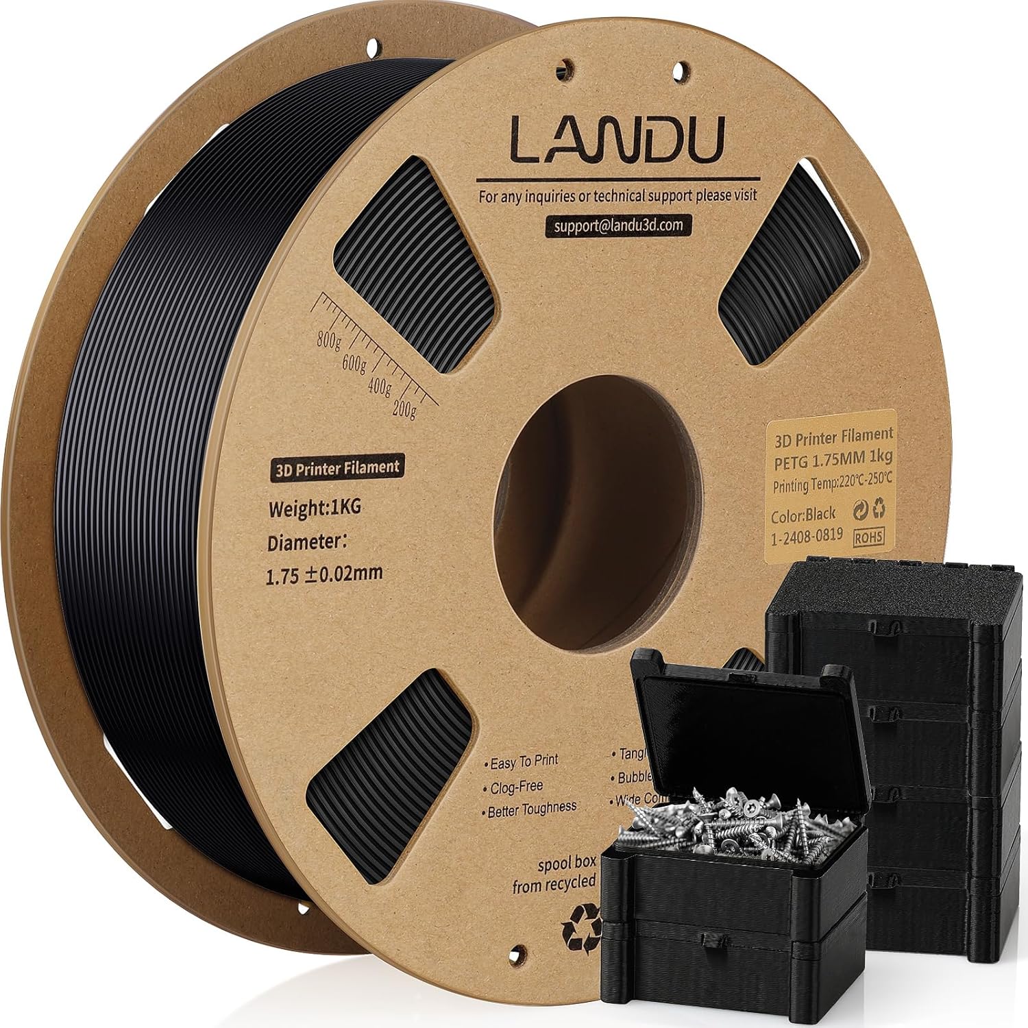 LANDU PETG Filament 1.75mm,3D Printer Filament 1kg Cardboard Spool(2.2lbs),Dimen...