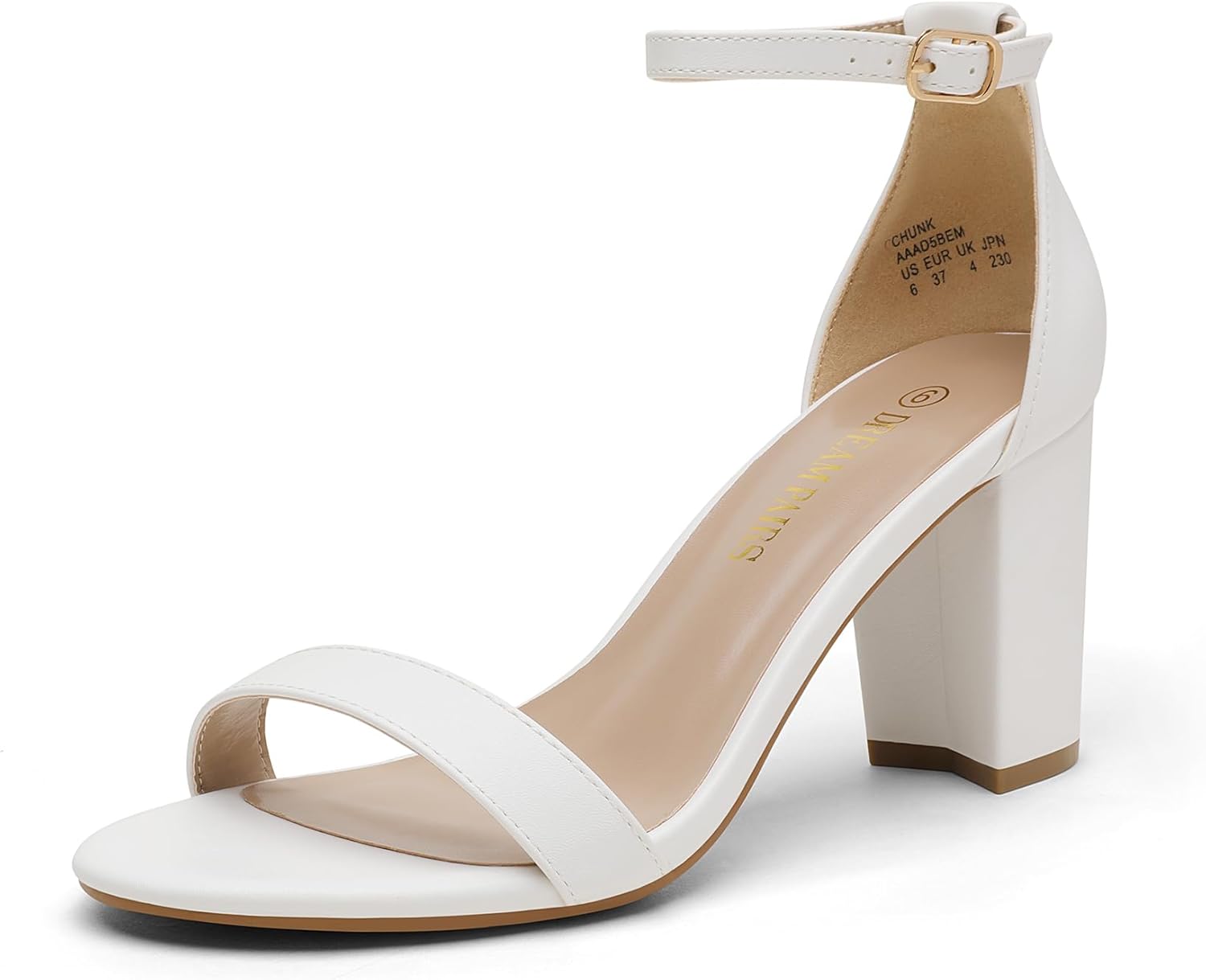 DREAM PAIRS Women's Chunk Low Heel Pump Sandals 6.5 White/Pu