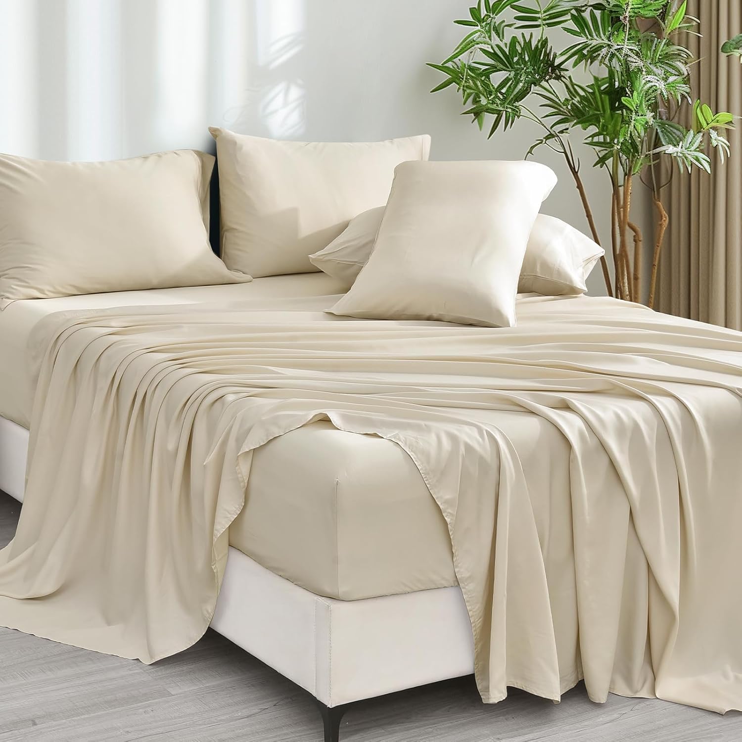 PHF 6PCS 100% Rayon Derived from Bamboo_ Sheets Set Queen Size, Cooling Sheets f...