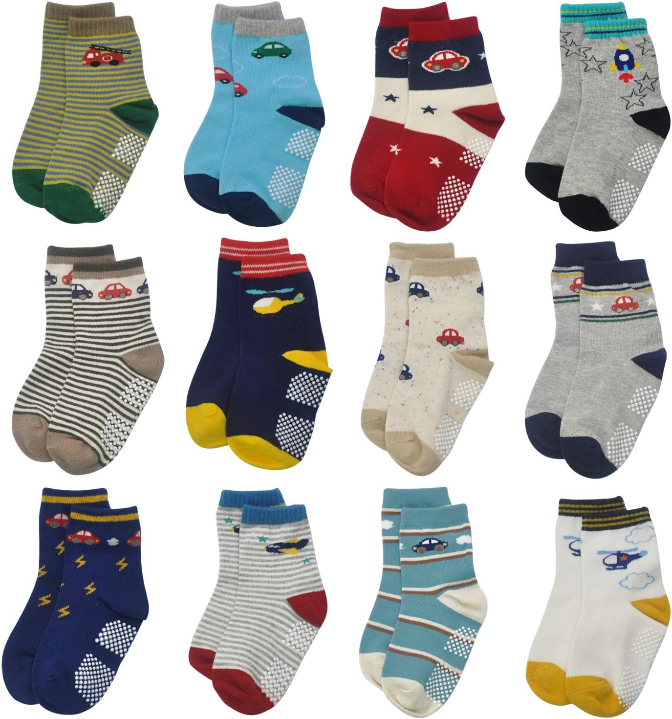 HYCLES Baby Girp Socks 12 Pairs for Boys Girls 0-7 Years Toddler Infant Kids Chi...