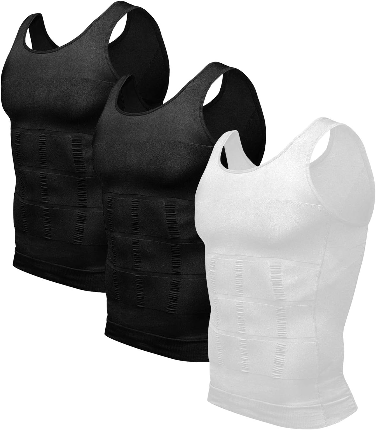 Odoland Mens 3 Pack Body Shaper Slimming Tummy Vest Thermal Compression Shirt Ta...