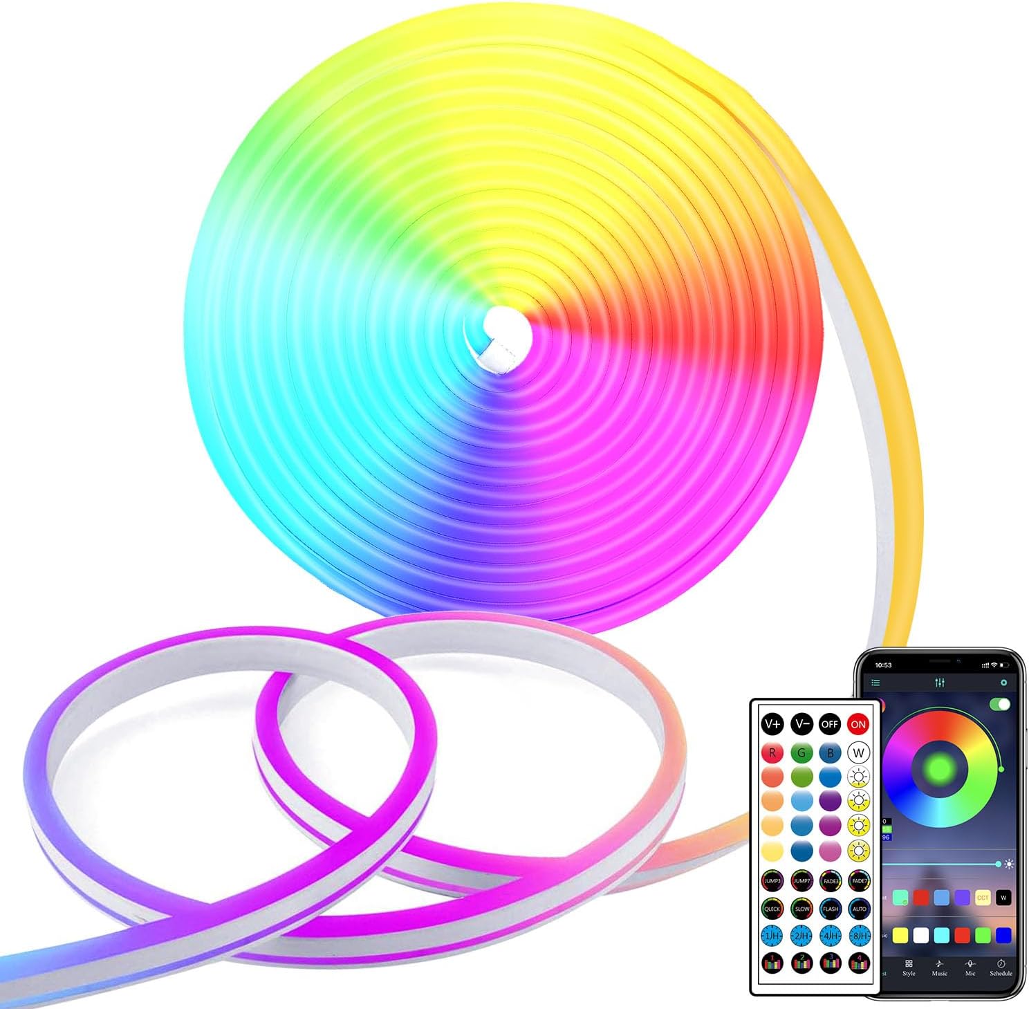 segrass 5M LED neon Lights Strip with Remote/APP Control,24V RGB LED neon Rope L...