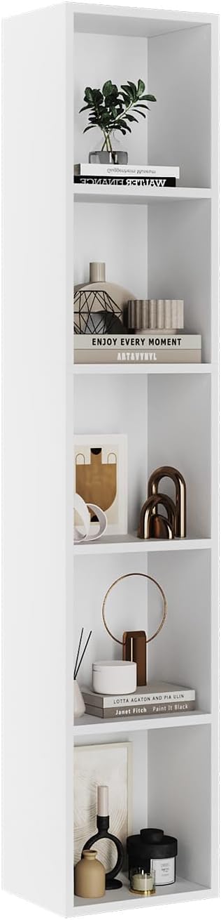 oneinmil Tall Narrow Bookshelf, 5-Tier Cube Display Rack, Modern Corner Bookshel...