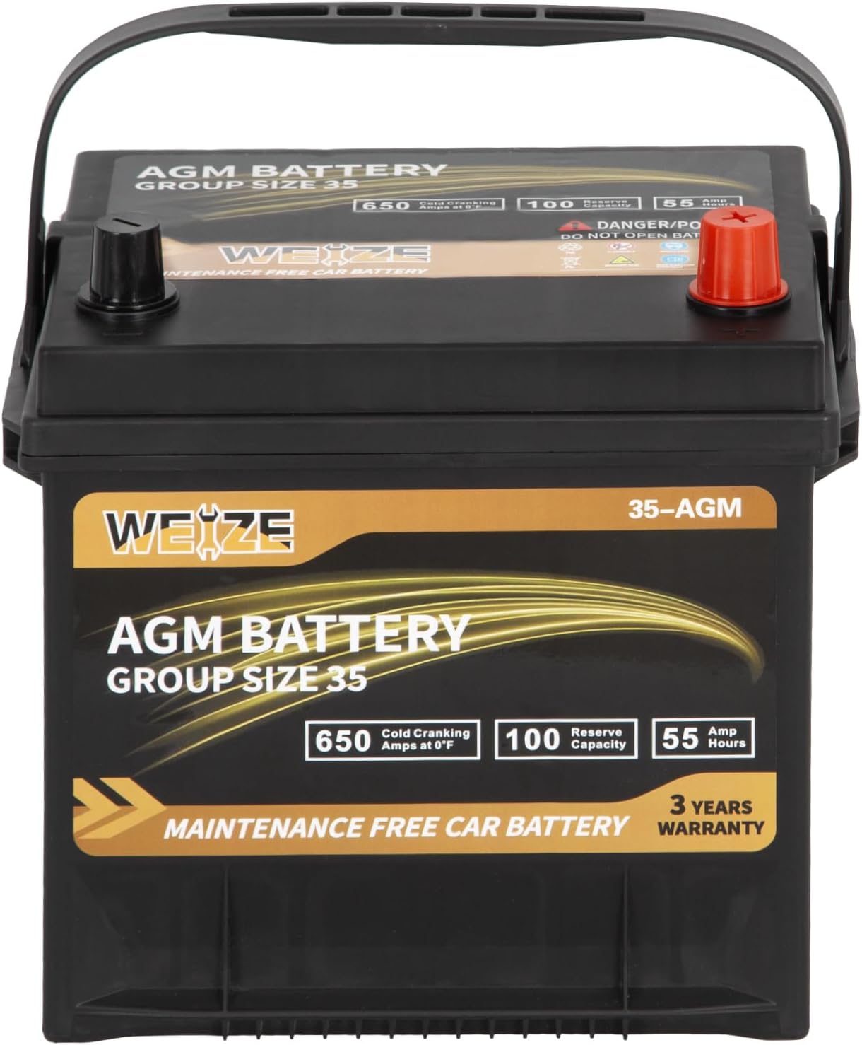 Weize Platinum AGM Battery BCI Group 35 Automotive Battery, 100RC, 650CCA, 36 Mo...