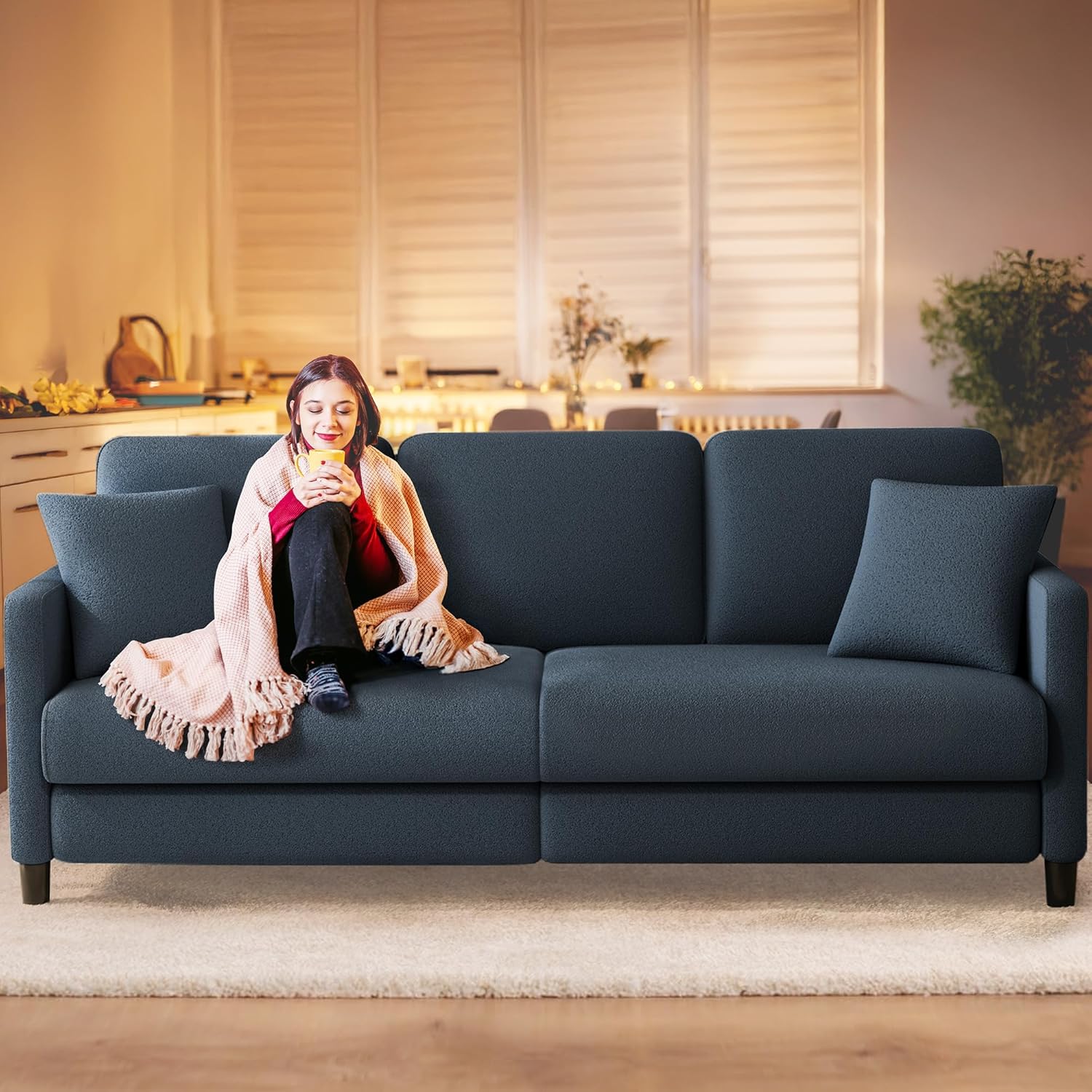 83" Sofas for Living Room, Comfy Love Seat Couches, Teddy Fleece Loveseat Sofa,...