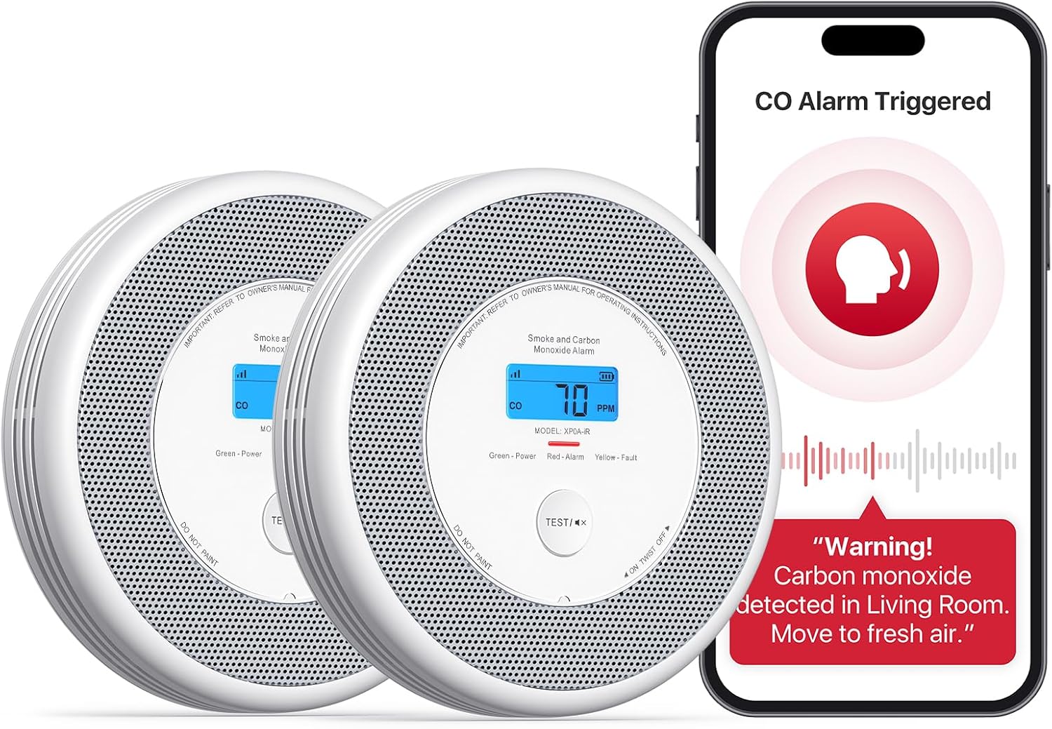 X-Sense Wi-Fi Combination Smoke and Carbon Monoxide Alarm with English Voice Ale...