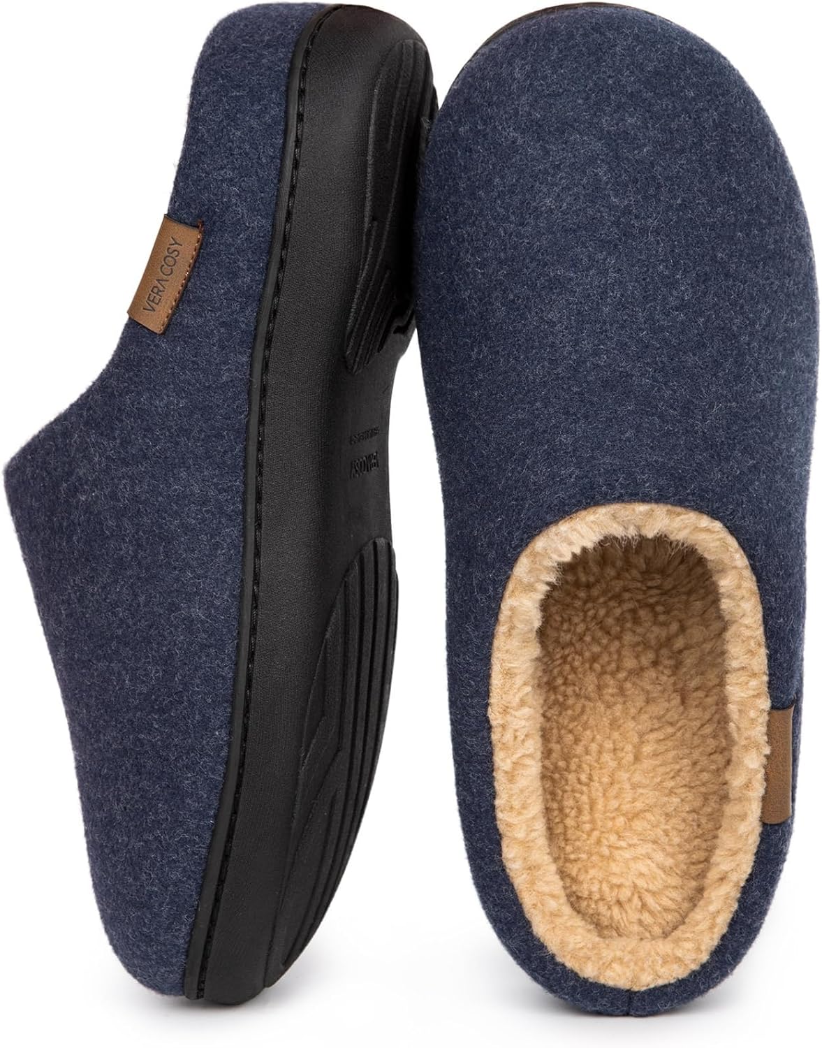 VeraCosy Men's Fuzzy Slip-on Slippers Warm Comfy Memory Foam Non-slip Indoor Hou...