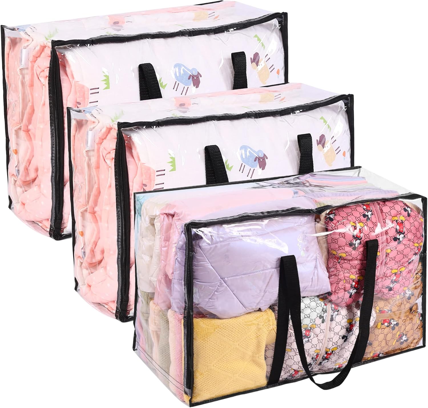 Vieshful 3 Pack Clear Comforter Storage Bag, 110L Clothes Storage Bag with Zippe...
