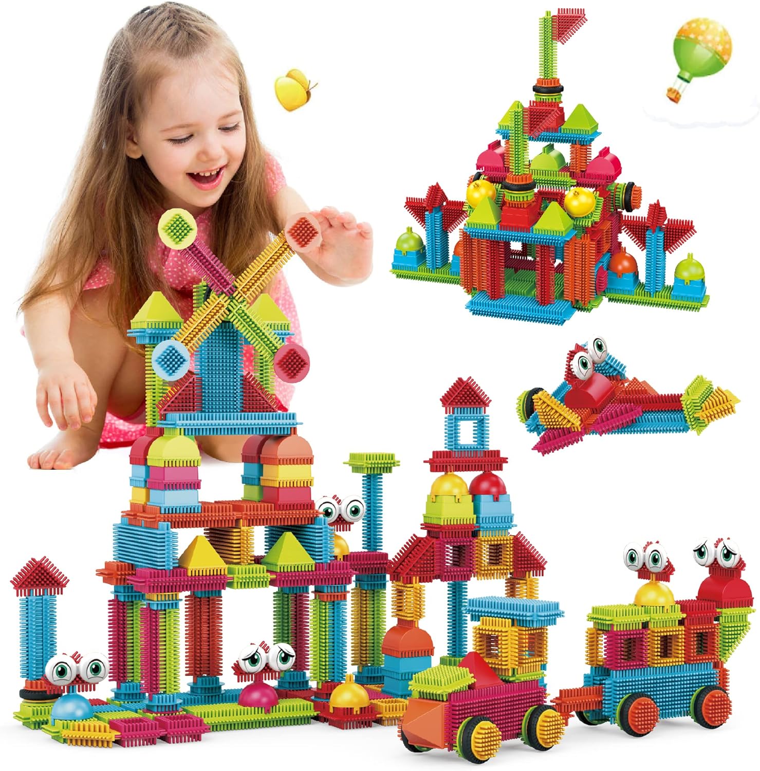 Contixo STEM & STEAM Building Toy Set - 244-Piece Bristle Shape 3D Tiles for Kid...