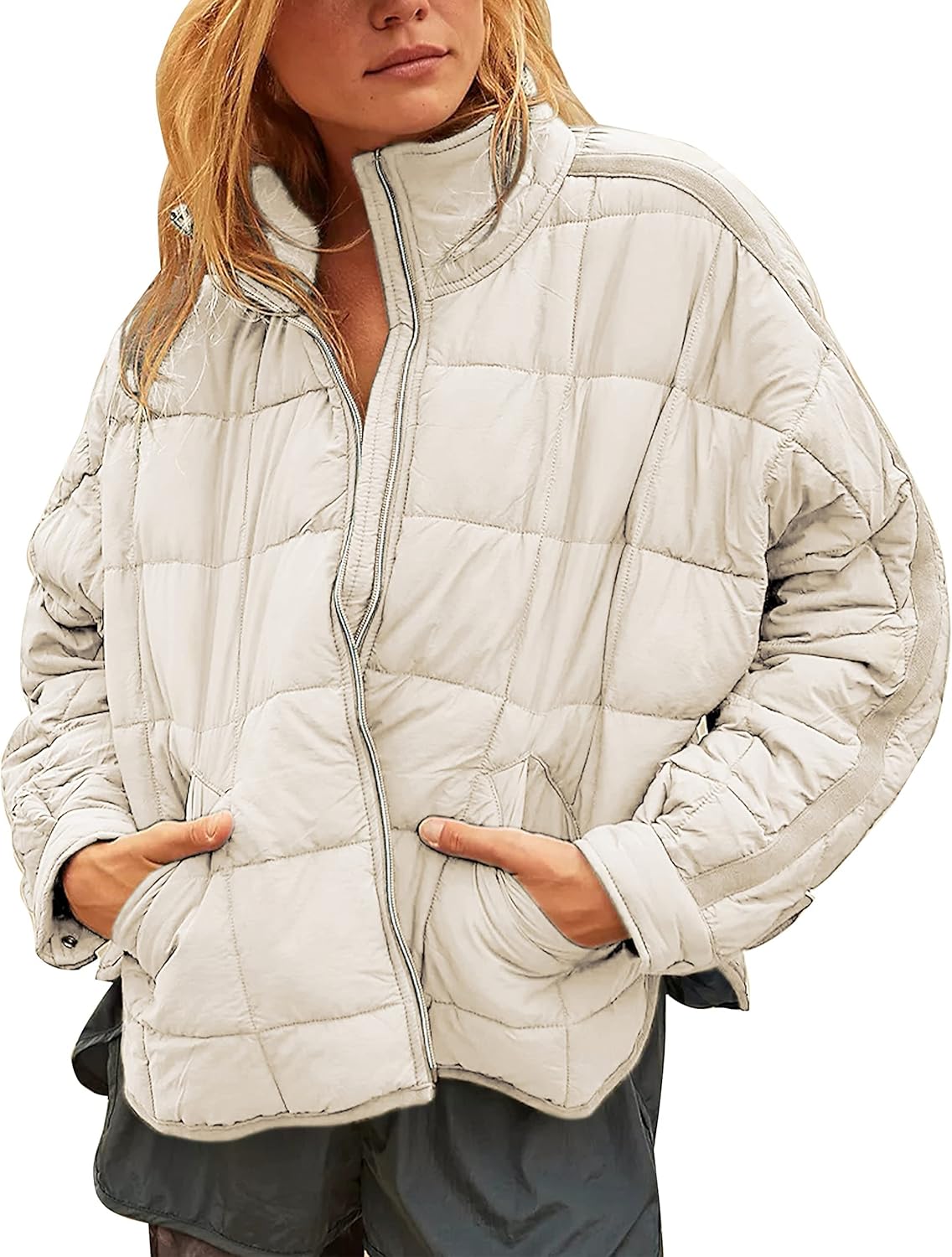 Bianstore Women's Oversized Splice Quilted Lightweight Puffer Jacket Casual Padd...