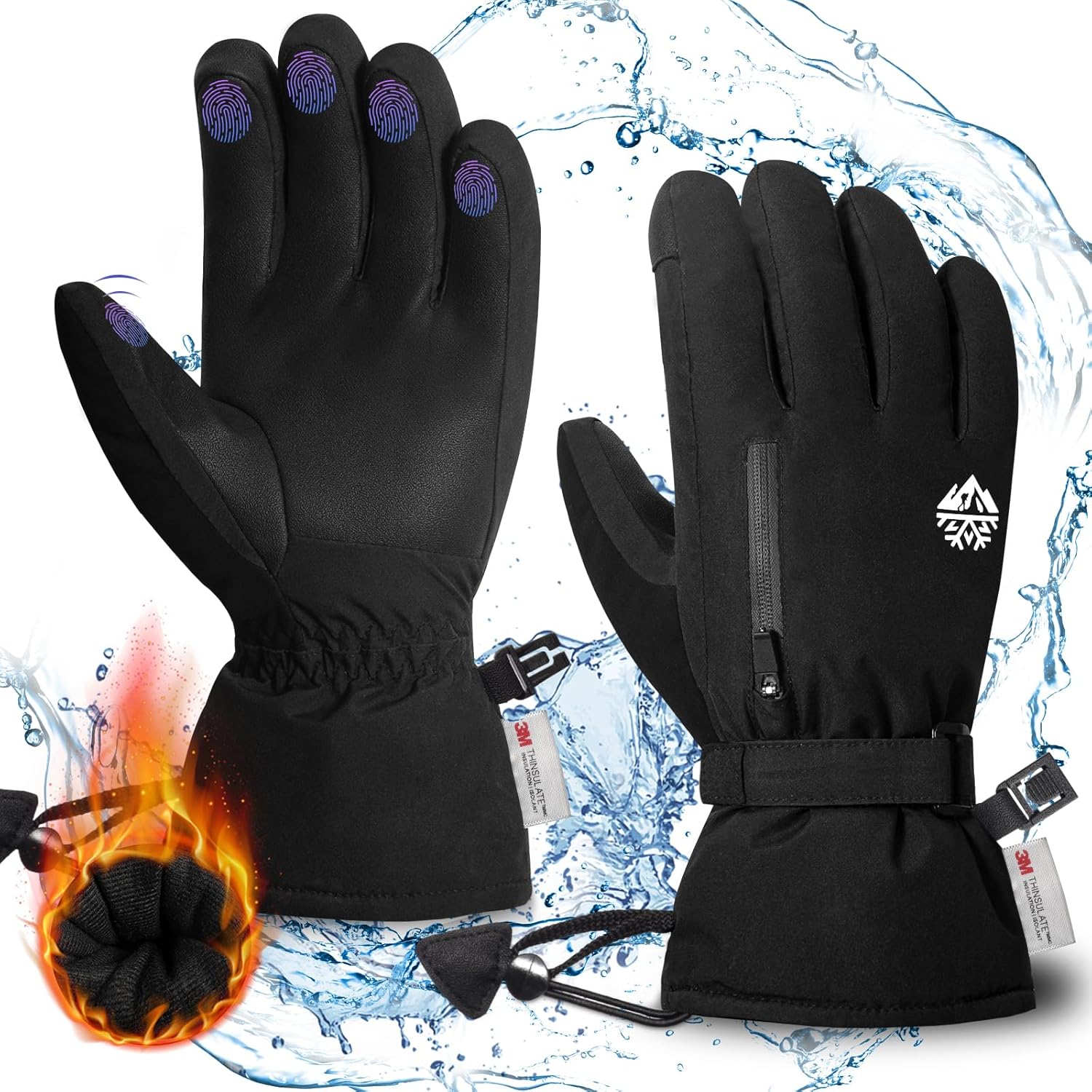 Ski Gloves Waterproof for Men Women, Warm Winter Touchscreen Gloves Made with 3M...