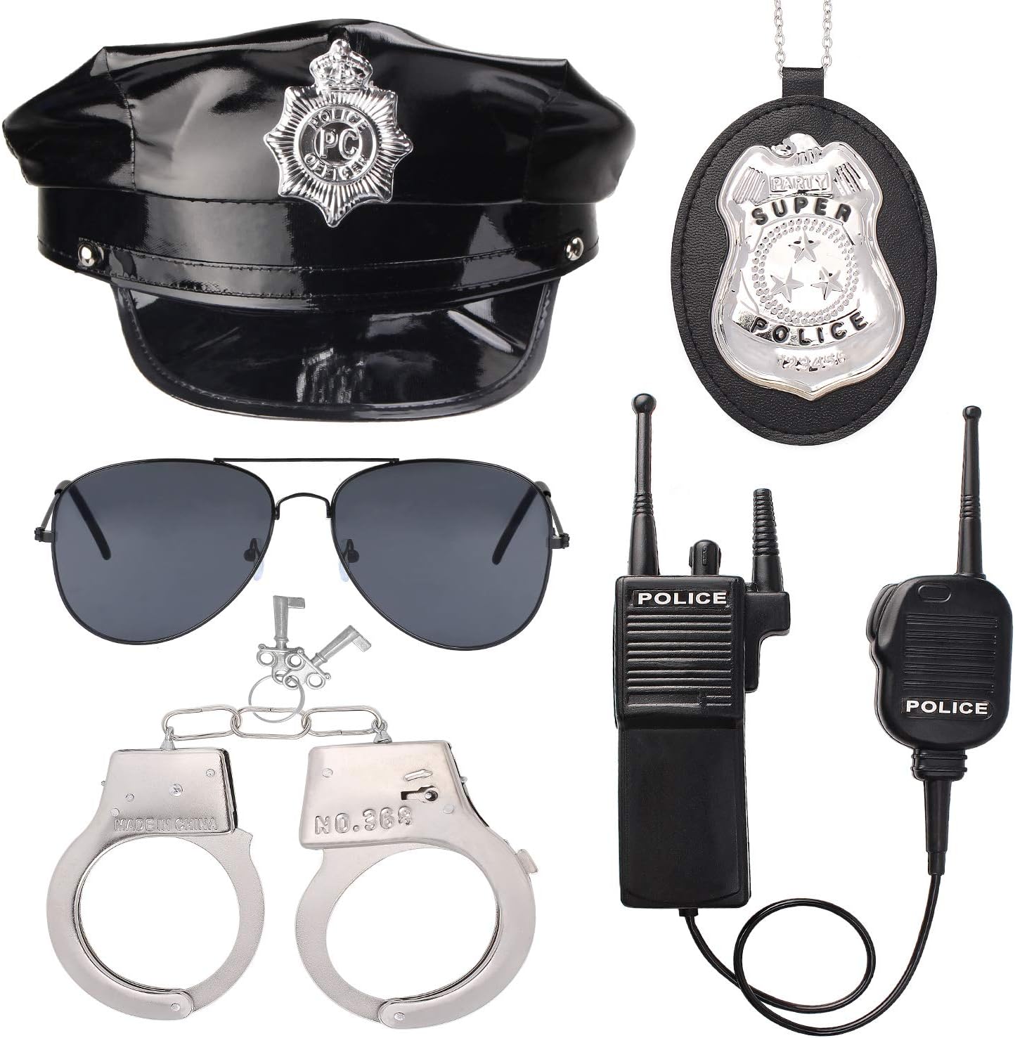 Beelittle Police Hat Handcuffs Walkie Talkies Badge Sunglass Costume Accessories