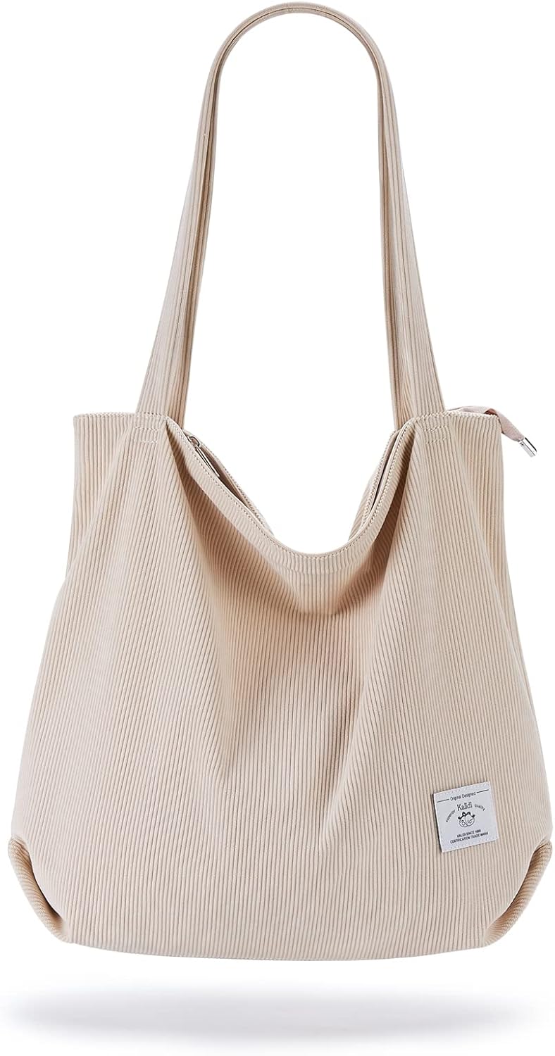 KALIDI Thicken Corduroy Totes Bag Extra Large Capacity Handbags Shoulder Bags wi...