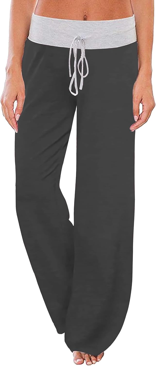 Famulily Women's Casual Plain Wide Leg Pajama Lounge Pants Pyjamas Bottoms M Dar...