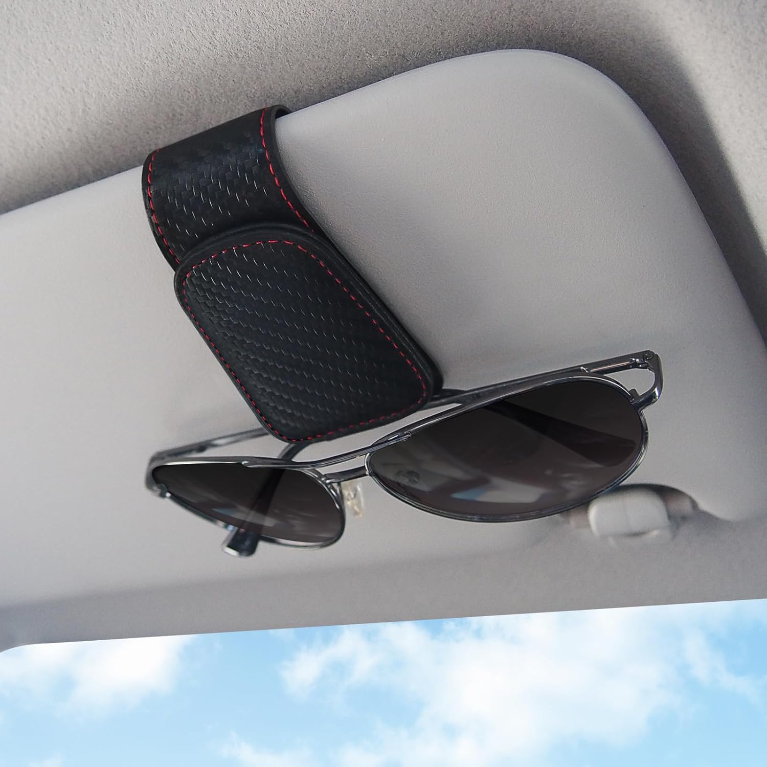 Sunglasses Holders for Car Visor,Car Magnetic Glasses Holder Leather Sunglasses...