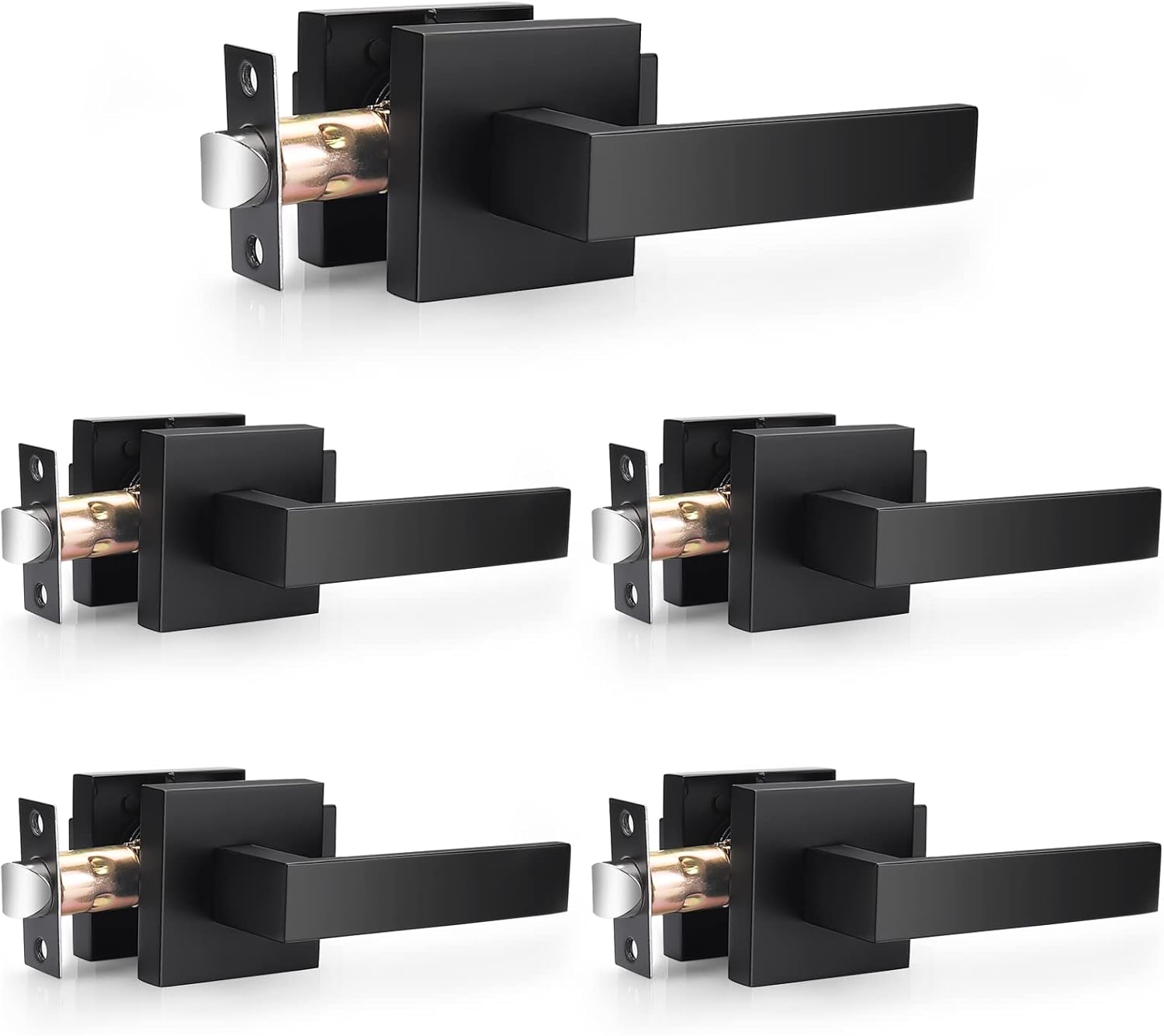 Probrico 5 Pack| Matte Black Square Hall Closet Handles Passage Door Levers, Hea...