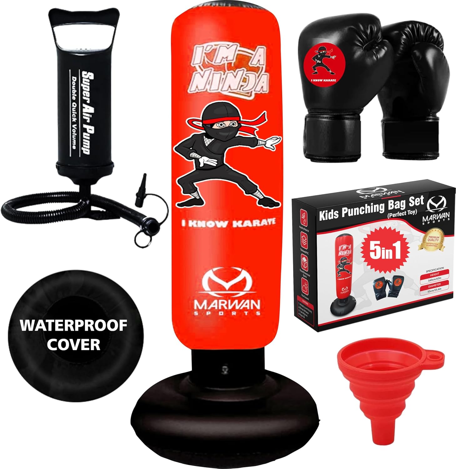 5-in-1 Kids Punching Bag Set – Inflatable Boxing Bag Toy with Instant Bounce Bac...