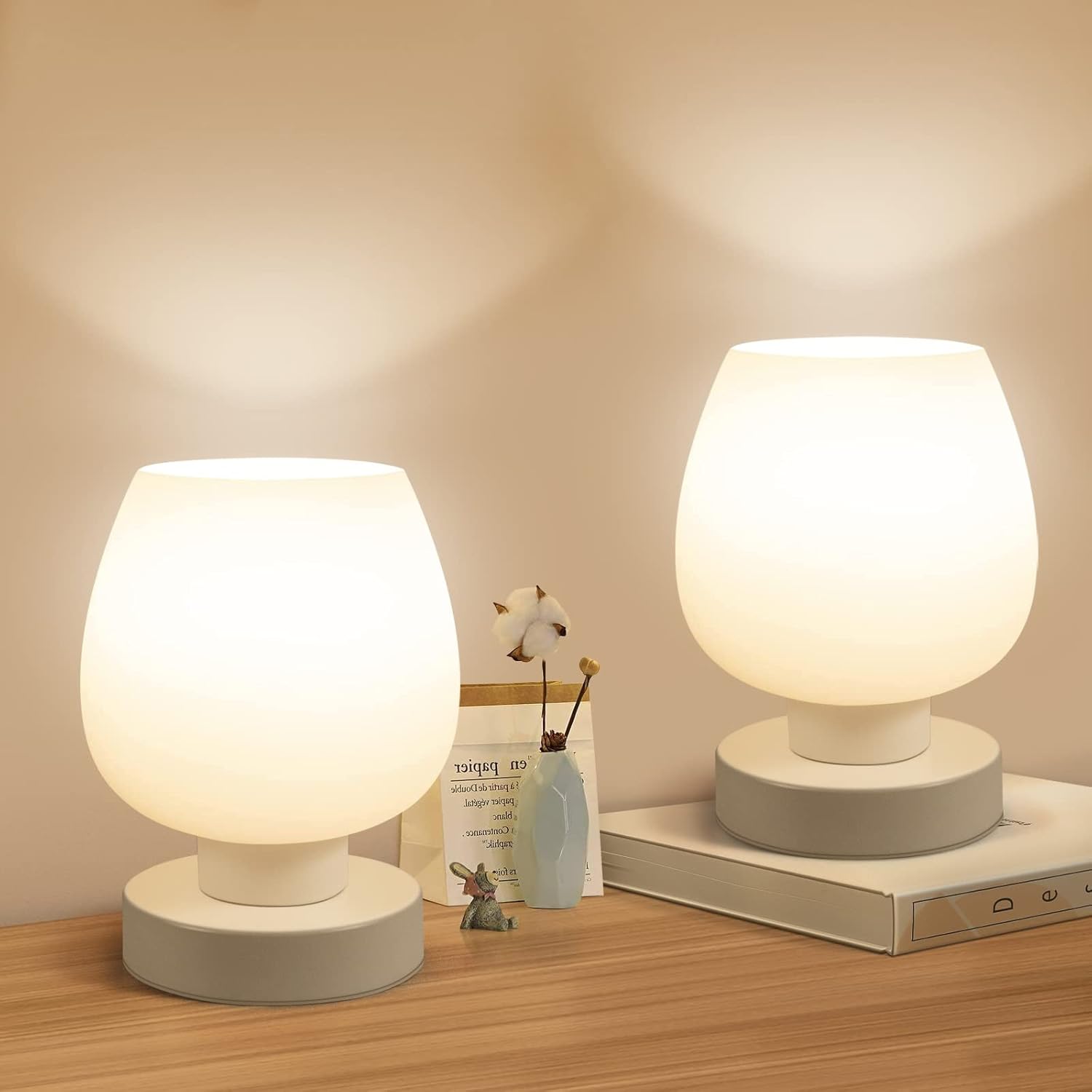 ONEWISH Touch Bedside Table Lamp Set of 2 - Small Modern, 3-Way Dimable Desk lam...