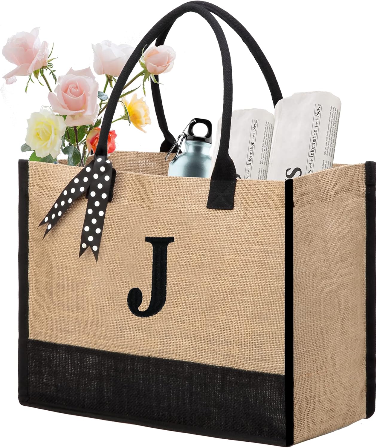 BeeGreen Initial Canvas/Jute Tote Bag Personalized Bag for Wedding, Birthday, Be...