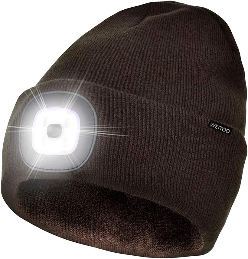 Unisex 4 LED Lighted Beanie Cap, USB Rechargeable Running Hat Super Bright Hands...