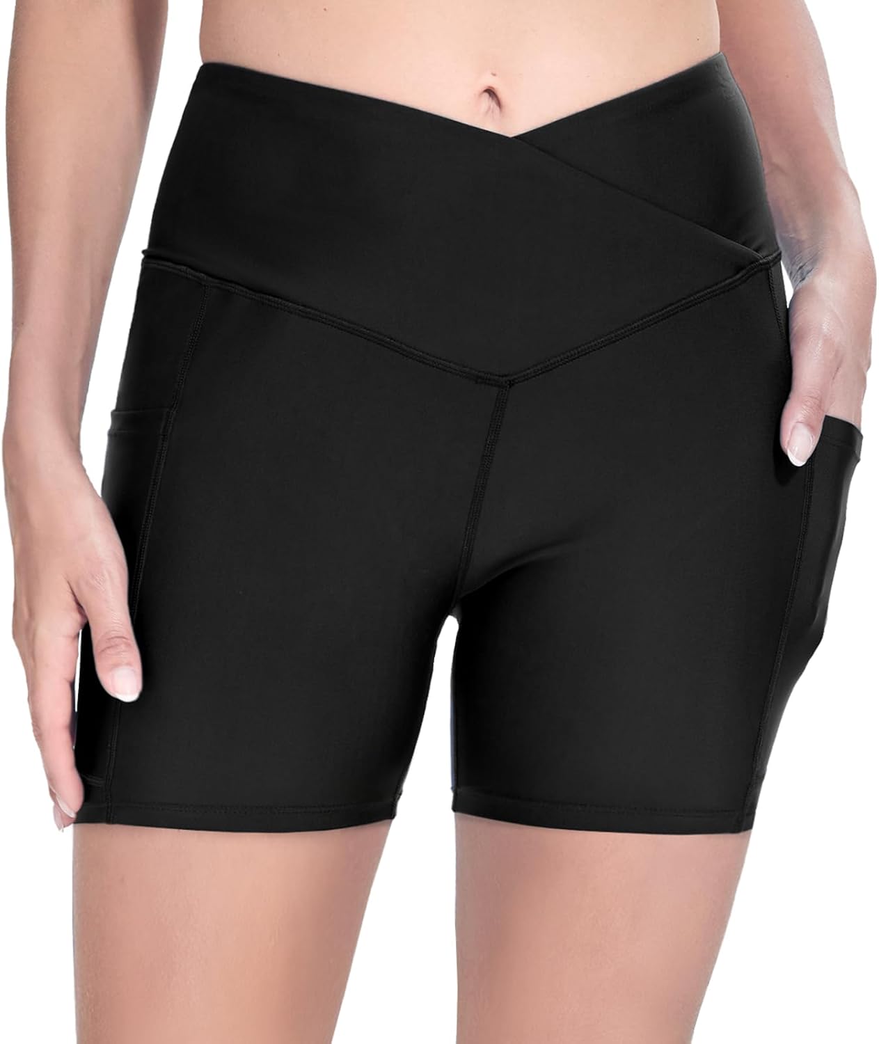Womens 3/5" Inseam Swim Shorts High Waisted Swimming Shorts for Women Swimsuit B...