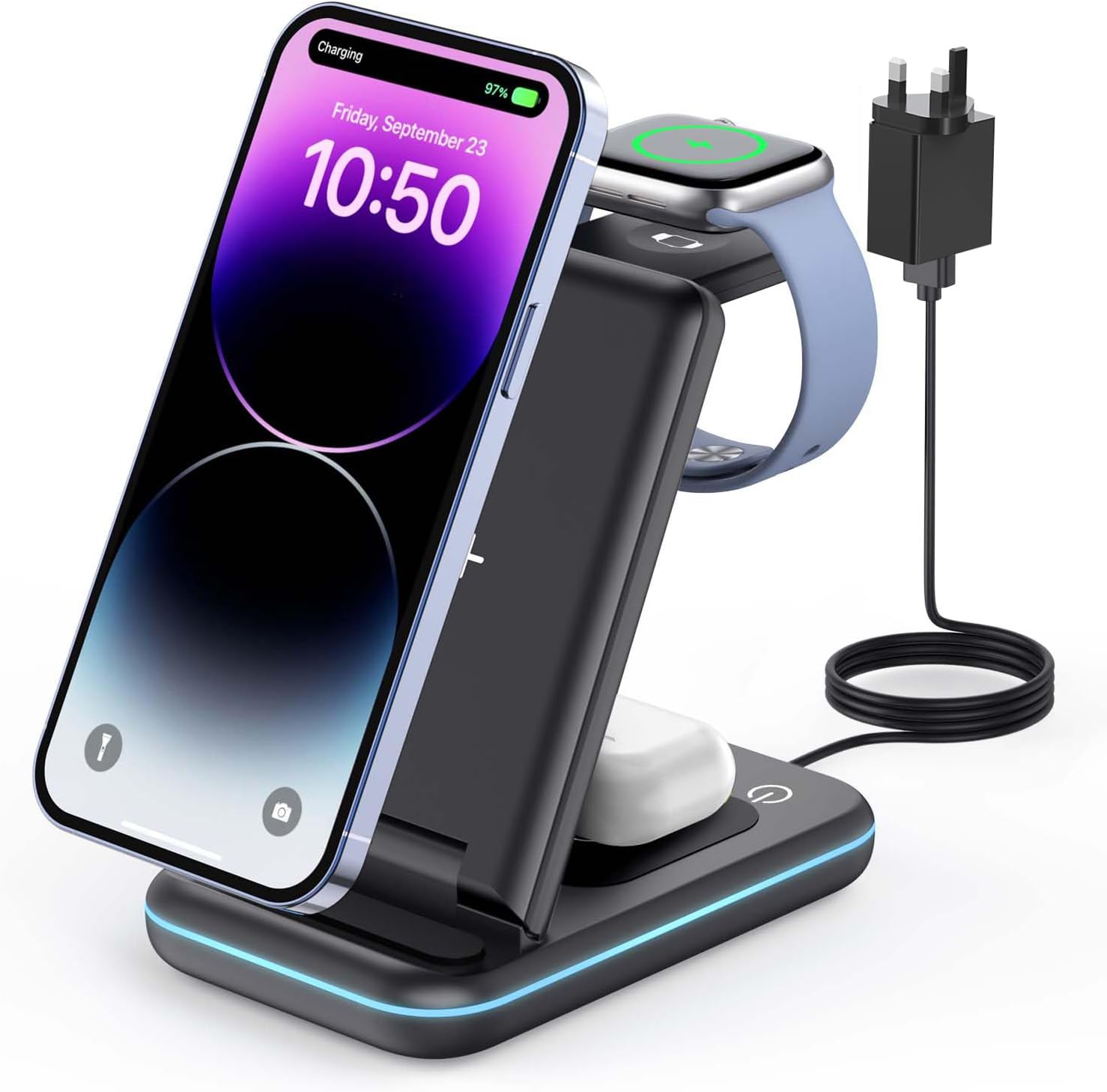 GEEKERA Wireless Charger, 3 in 1 Wireless Charging Station for iPhone 16/15/14/1...