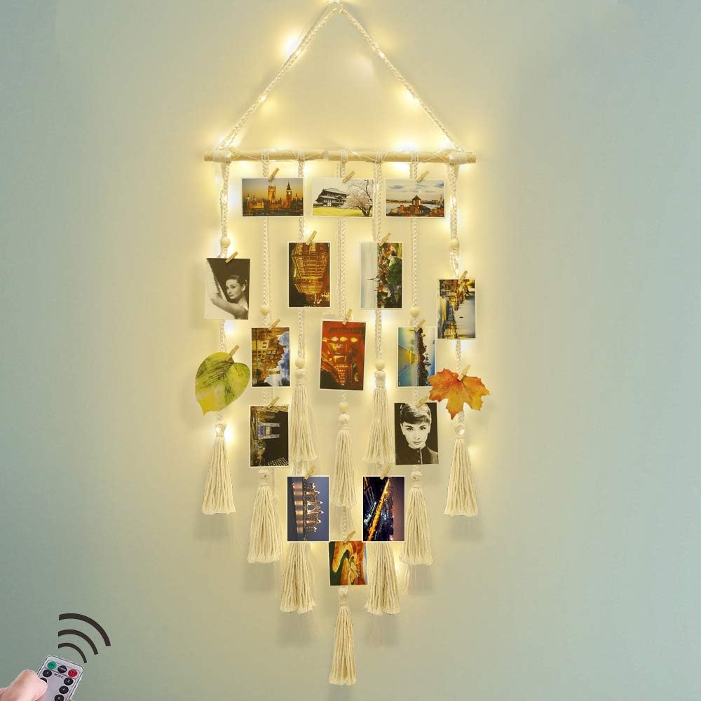 Homecor Hanging Photo Display Wall Decor, Macrame Wall Hanging Boho Room Bedroom...