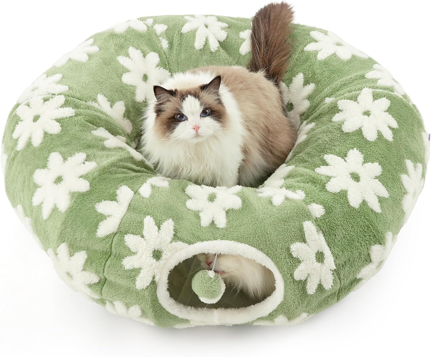 Lesure Cat Tunnel Bed for Indoor - Cute Cat Donut Tunnel with Washable Circle Cu...