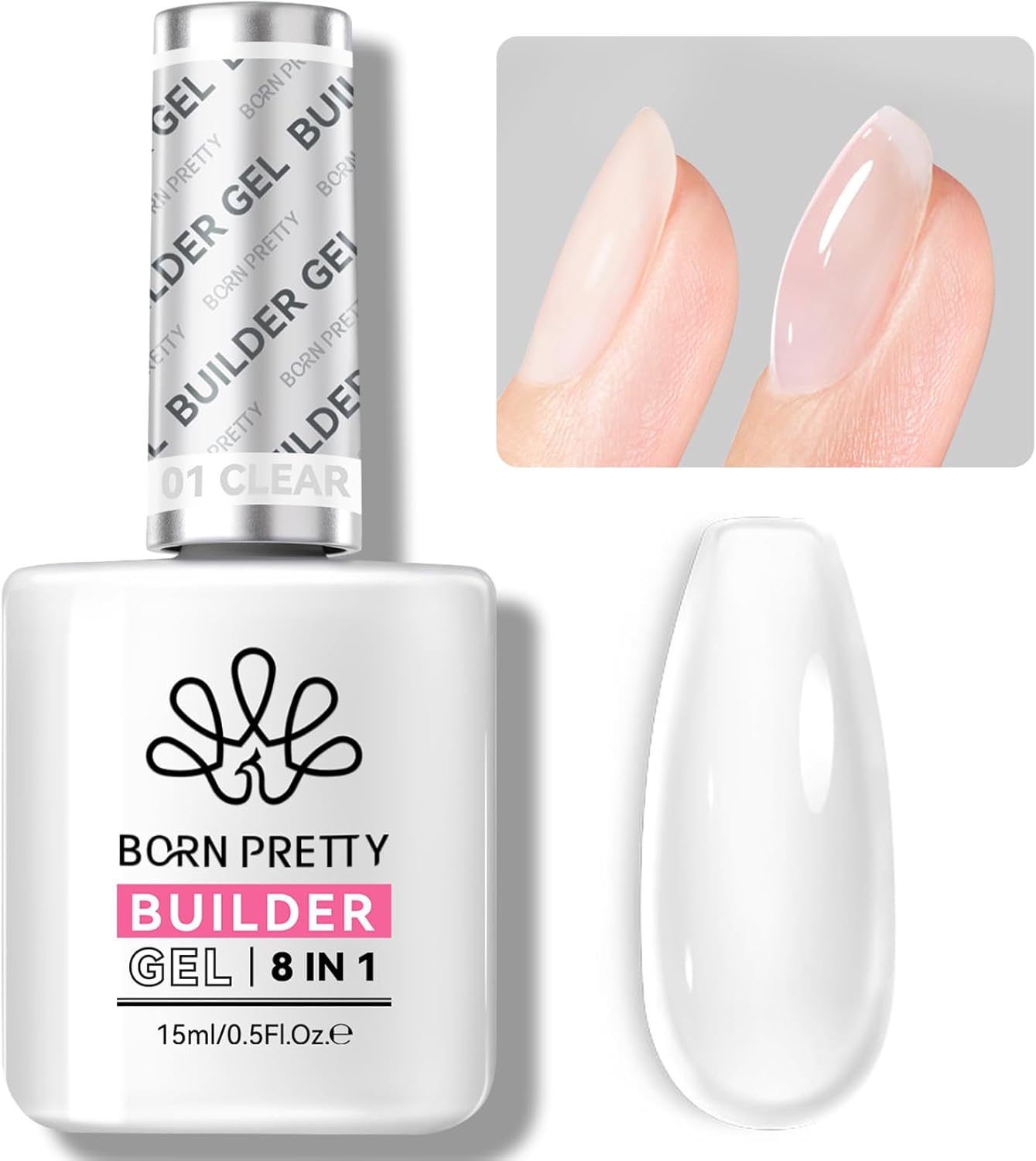 BORN PRETTY Builder Gel, 8 in 1 Builder Gel for Nails 15ml Clear Hard Gel Builde...