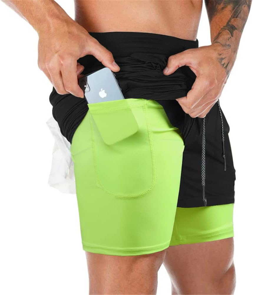 Superora Mens Running Gym 2 in 1 Sports Shorts Breathable Outdoor Workout Traini...