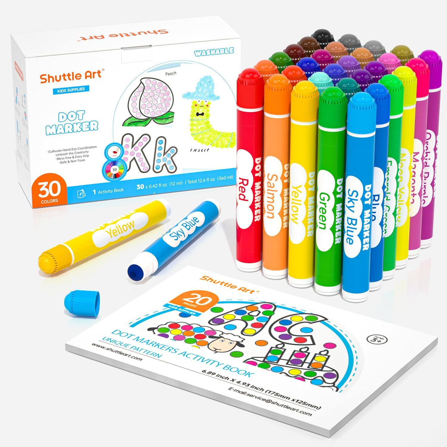 Shuttle Art Bingo Dabbers, 30 Colours Bingo Pens with Activity Book, Washable Do...