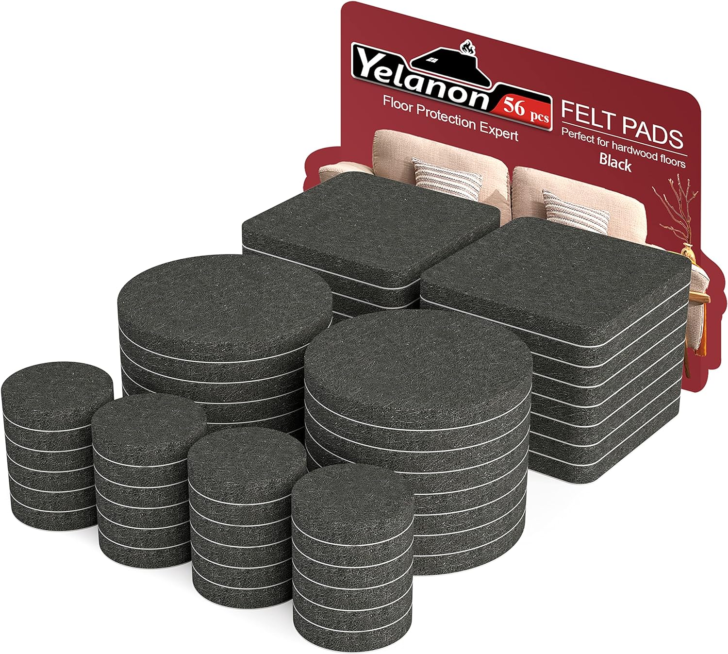 Yelanon Felt Furniture Pads 56Pcs(25+50) mm Furniture Pads Self Adhesive, Felt C...