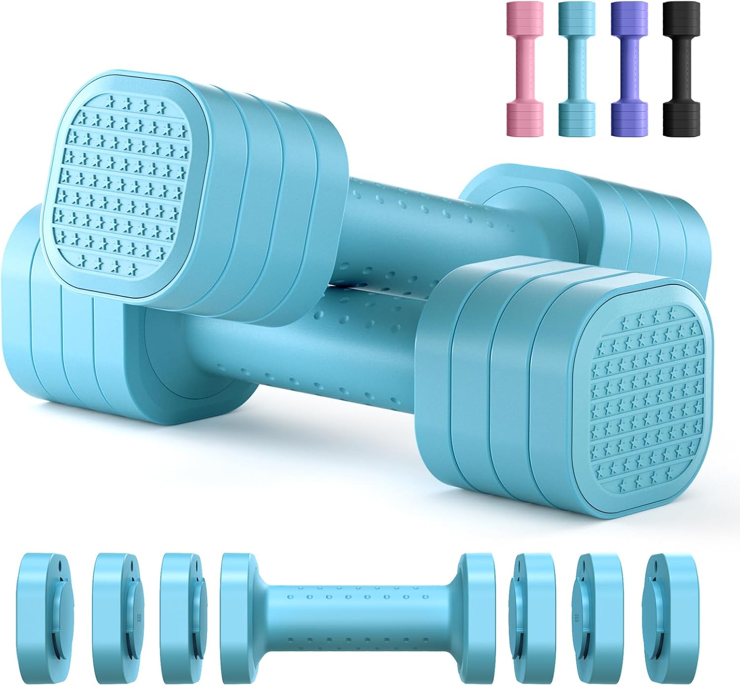 Adjustable Dumbbell Set of 2, 4 in 1 Free Weights Dumbbells Set for Women, Hand...