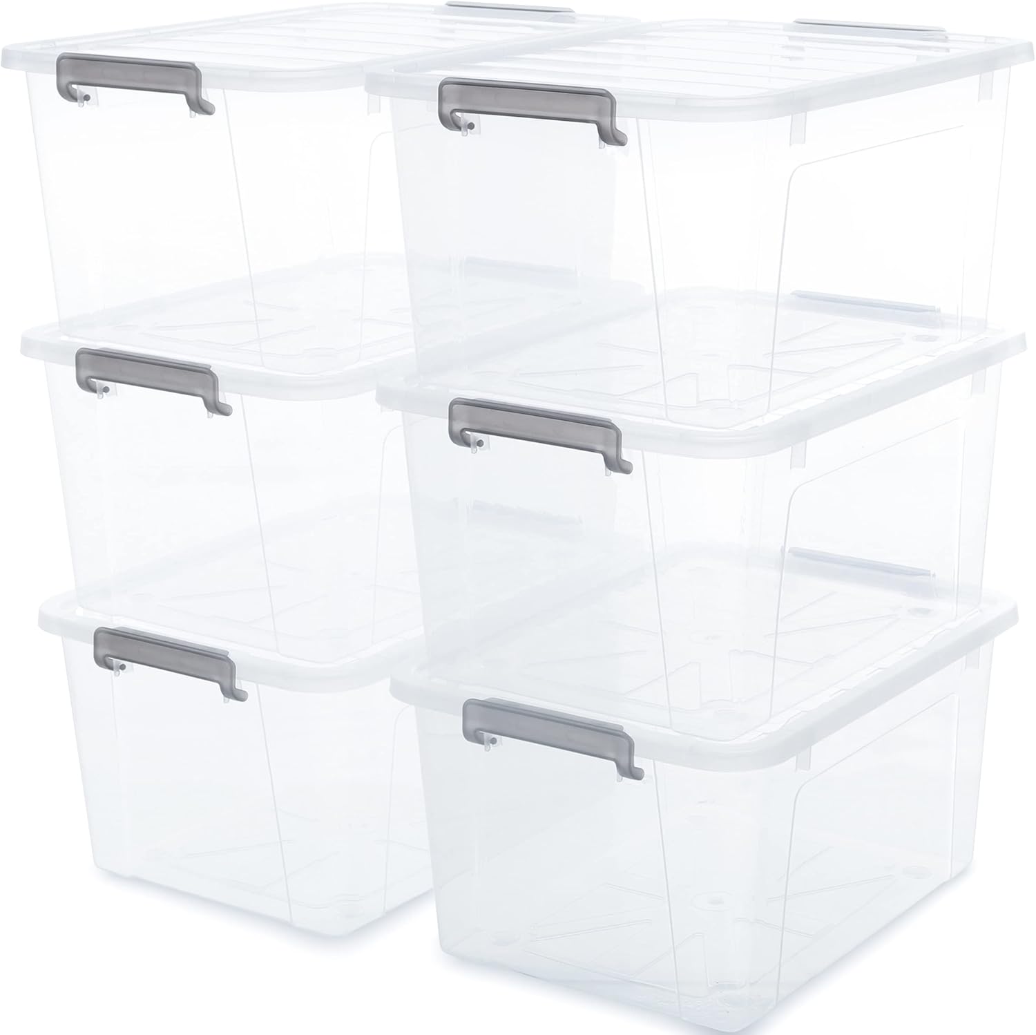 Citylife 6 Packs 44.4 QT Plastic Storage Bins with Lids Large Stackable Storage...