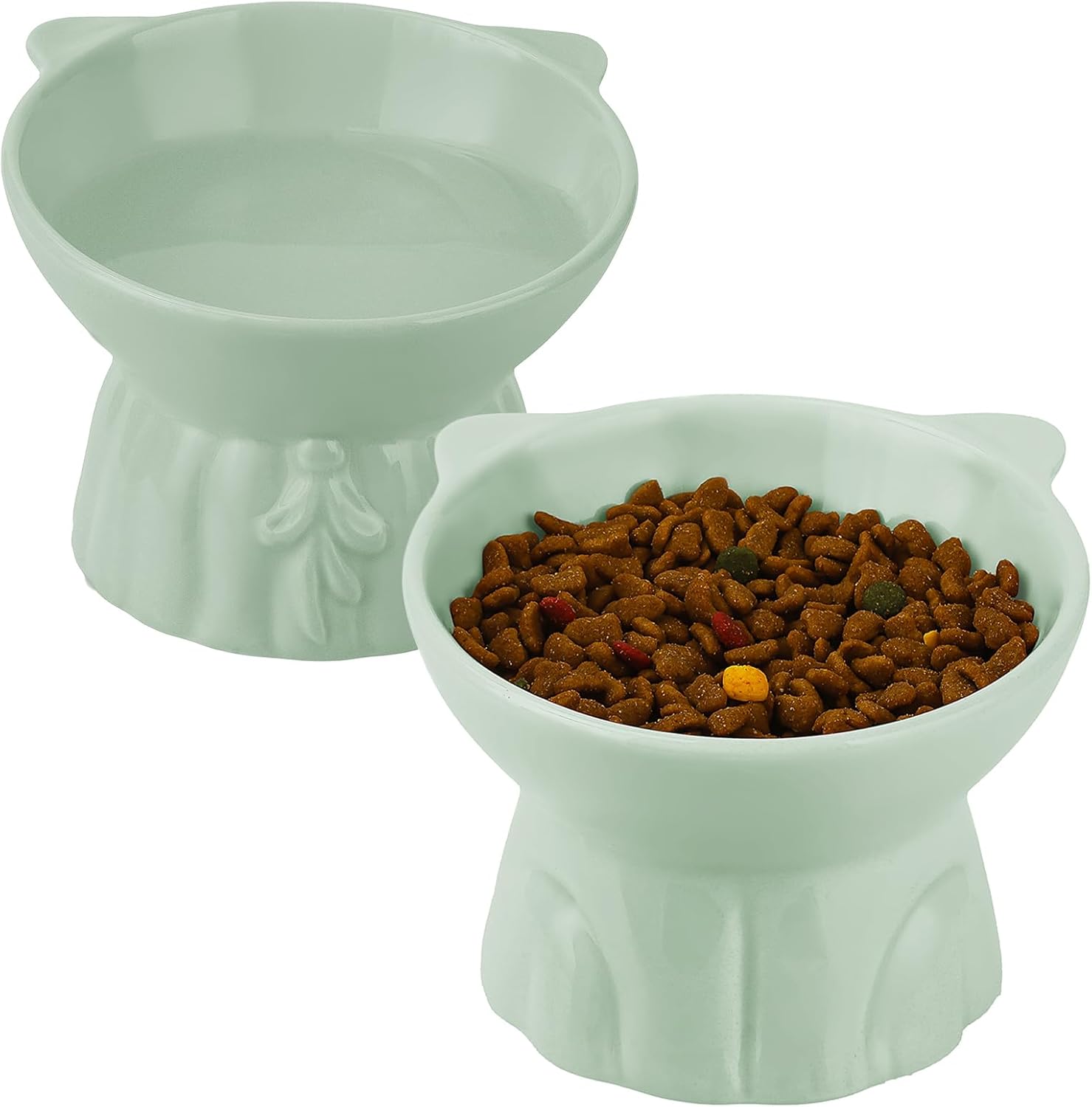 2Pcs Ceramic Elevated Cat Bowls, Extra Wide Raised Cat Bowls for Food and Water,...