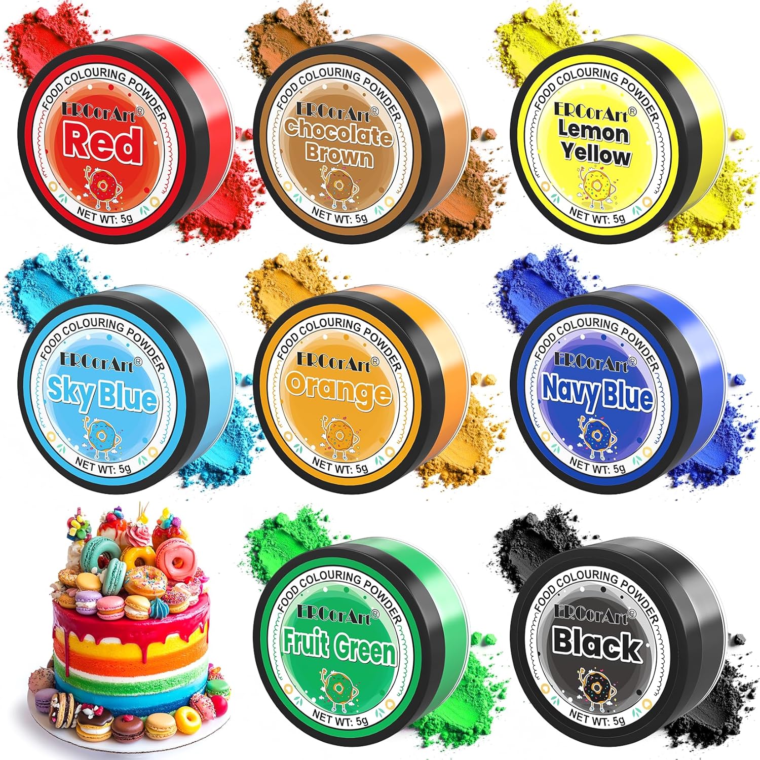 Food Colouring Powder - ERCorArt 8 Colours Upgrade Food Colouring Dust, High Bri...